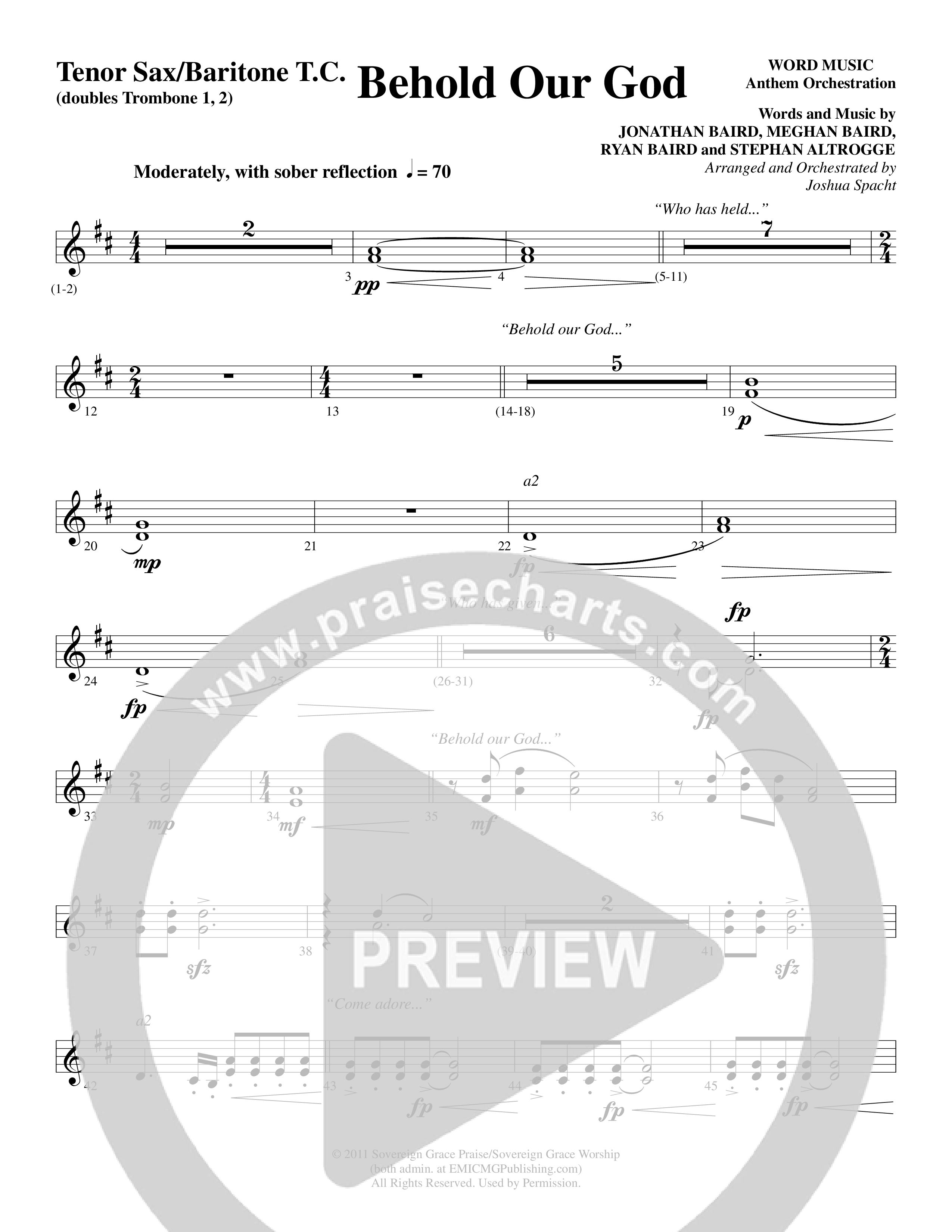 Behold Our God (Choral Anthem SATB) Tenor Sax/Baritone T.C. (Word Music Choral / Arr. Joshua Spacht)