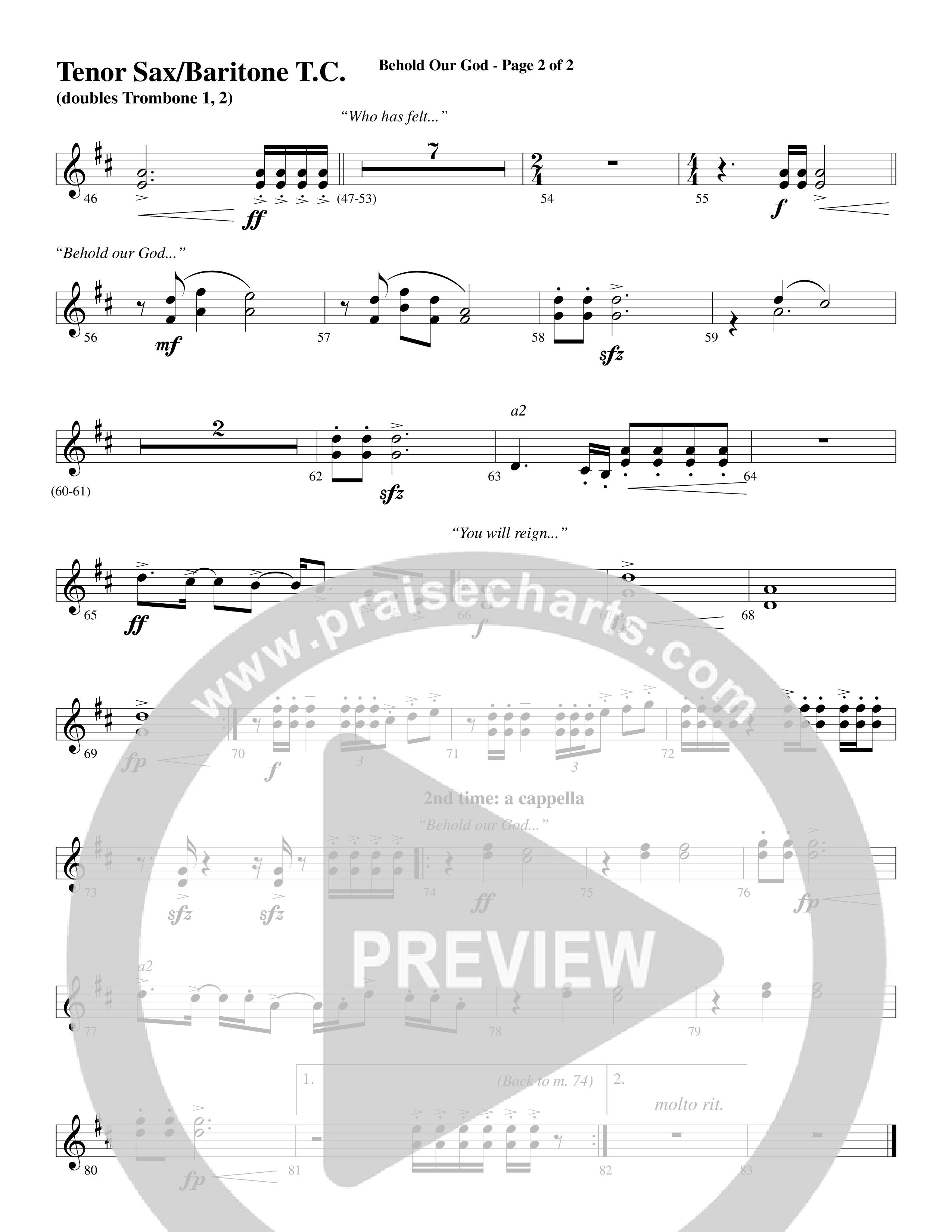 Behold Our God (Choral Anthem SATB) Tenor Sax/Baritone T.C. (Word Music Choral / Arr. Joshua Spacht)