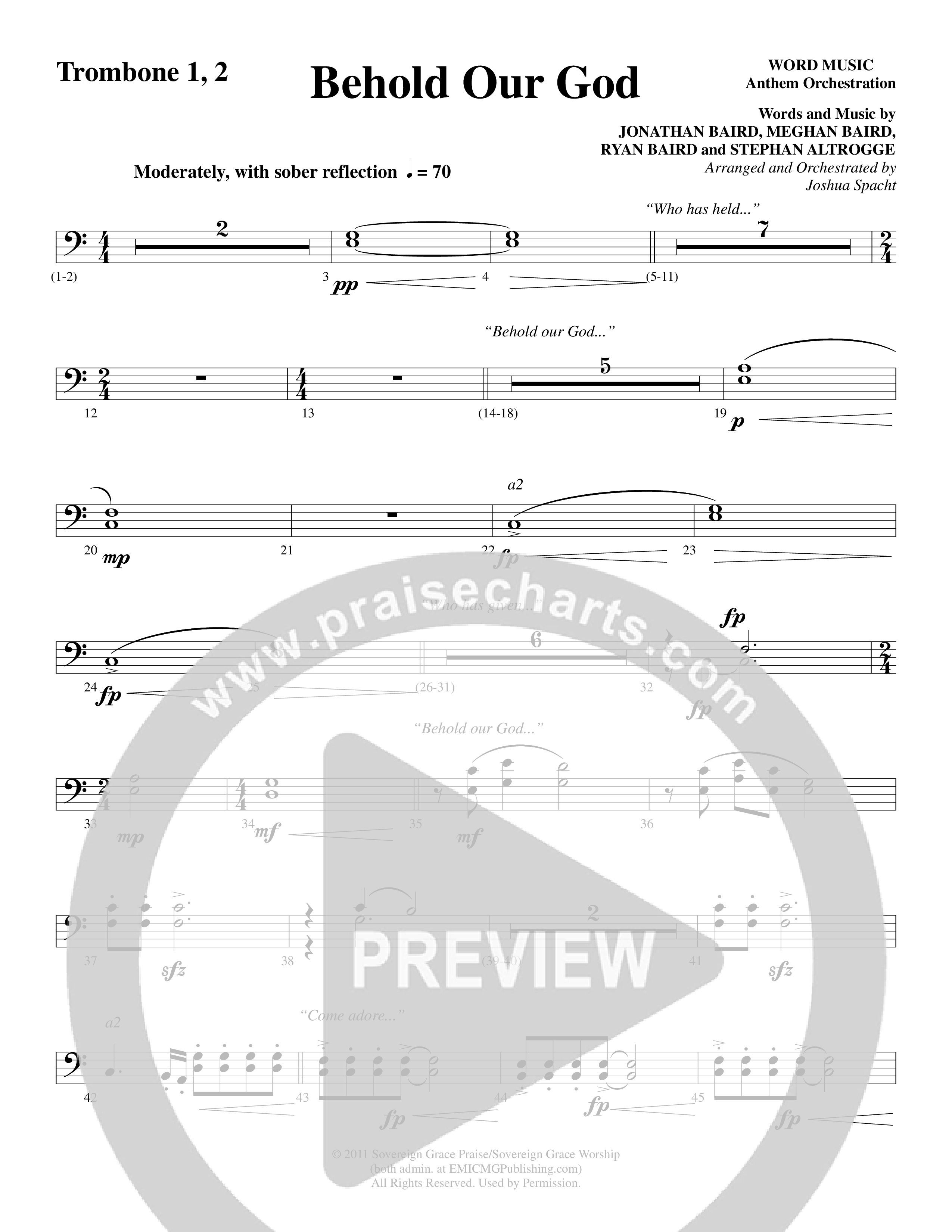 Behold Our God (Choral Anthem SATB) Trombone 1/2 (Word Music Choral / Arr. Joshua Spacht)