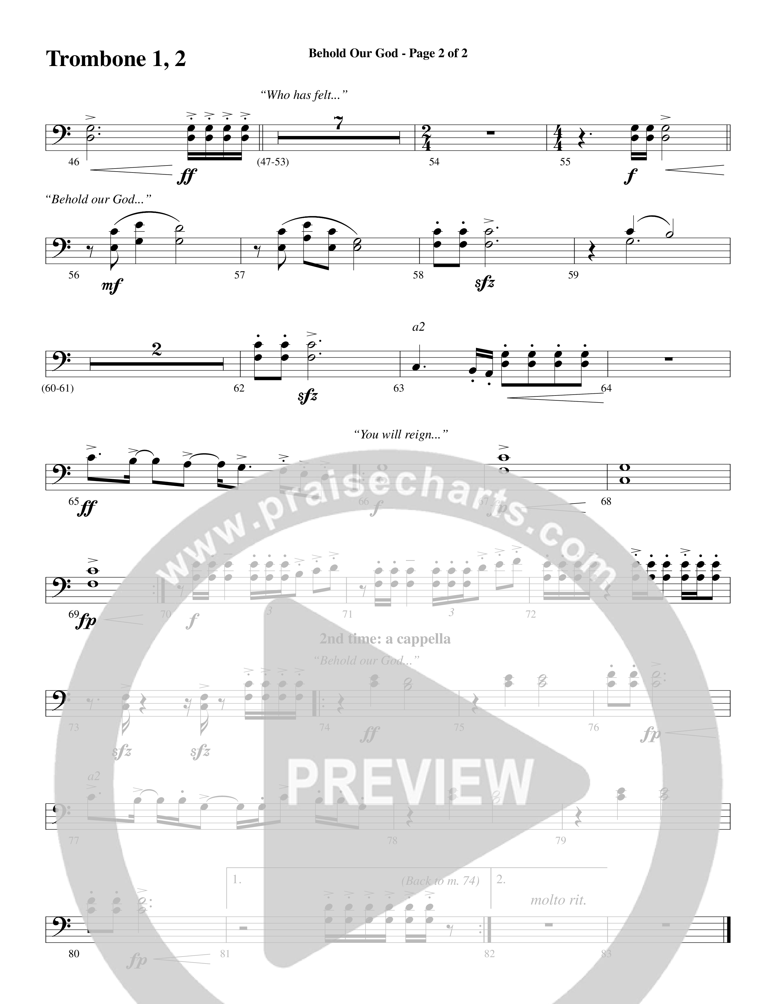 Behold Our God (Choral Anthem SATB) Trombone 1/2 (Word Music Choral / Arr. Joshua Spacht)