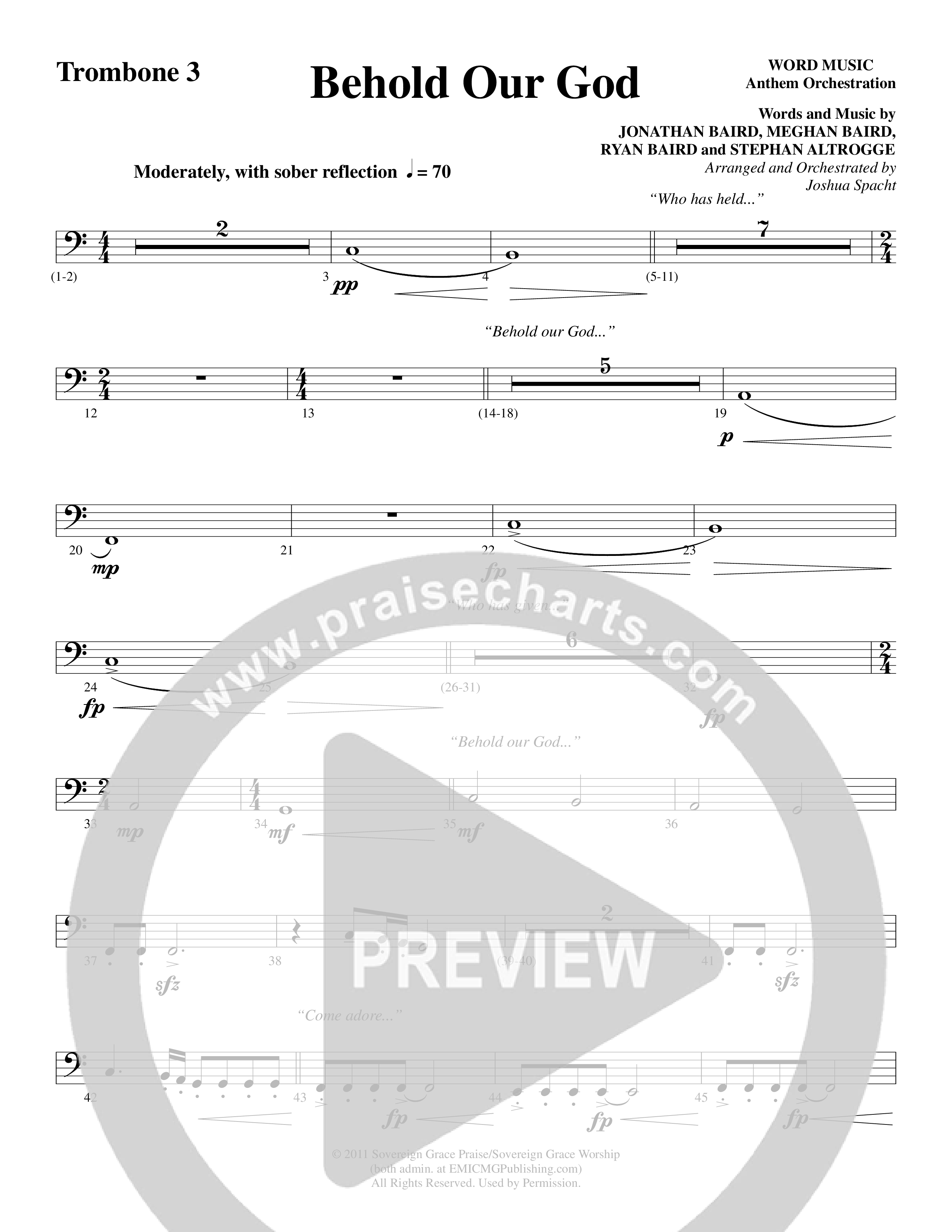 Behold Our God (Choral Anthem SATB) Trombone 3 (Word Music Choral / Arr. Joshua Spacht)