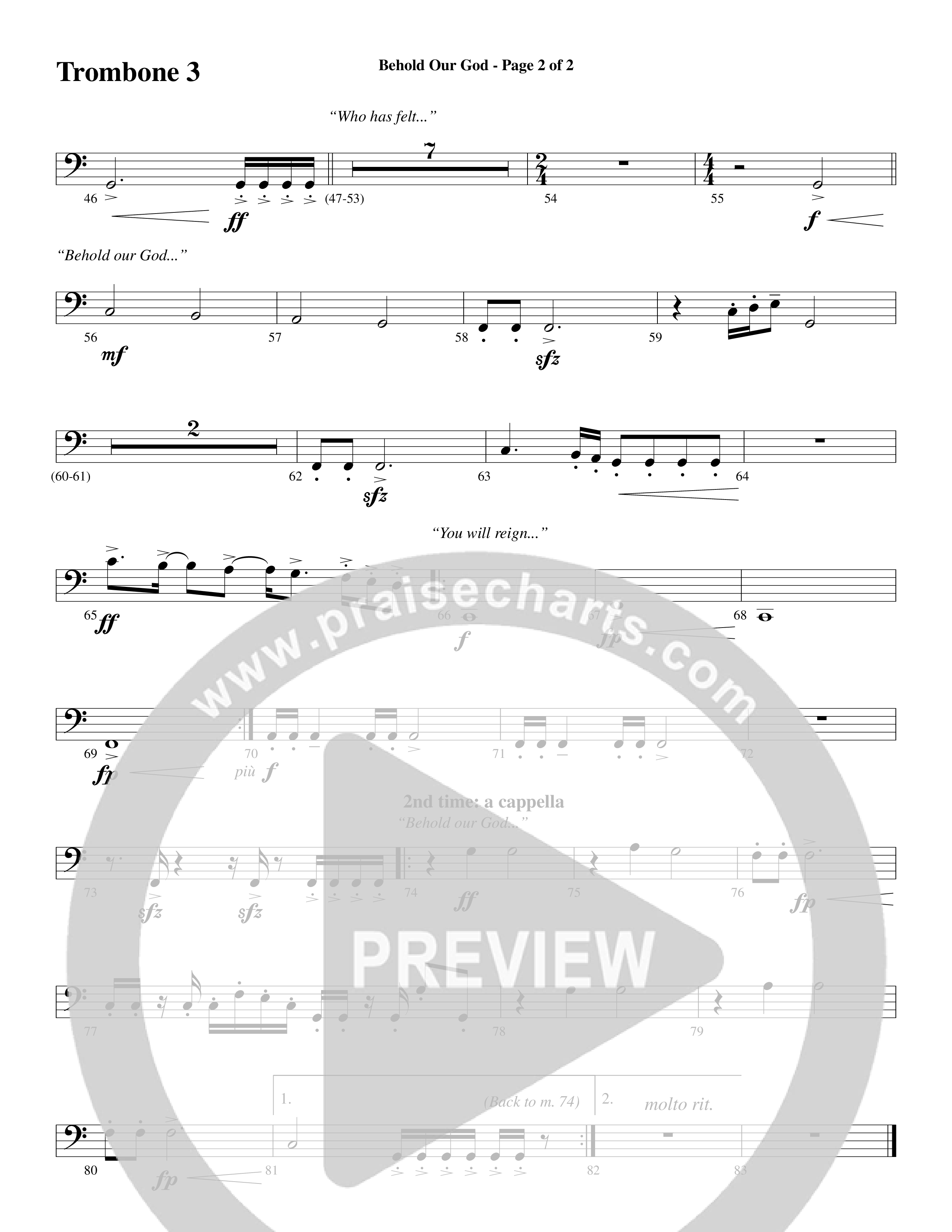 Behold Our God (Choral Anthem SATB) Trombone 3 (Word Music Choral / Arr. Joshua Spacht)