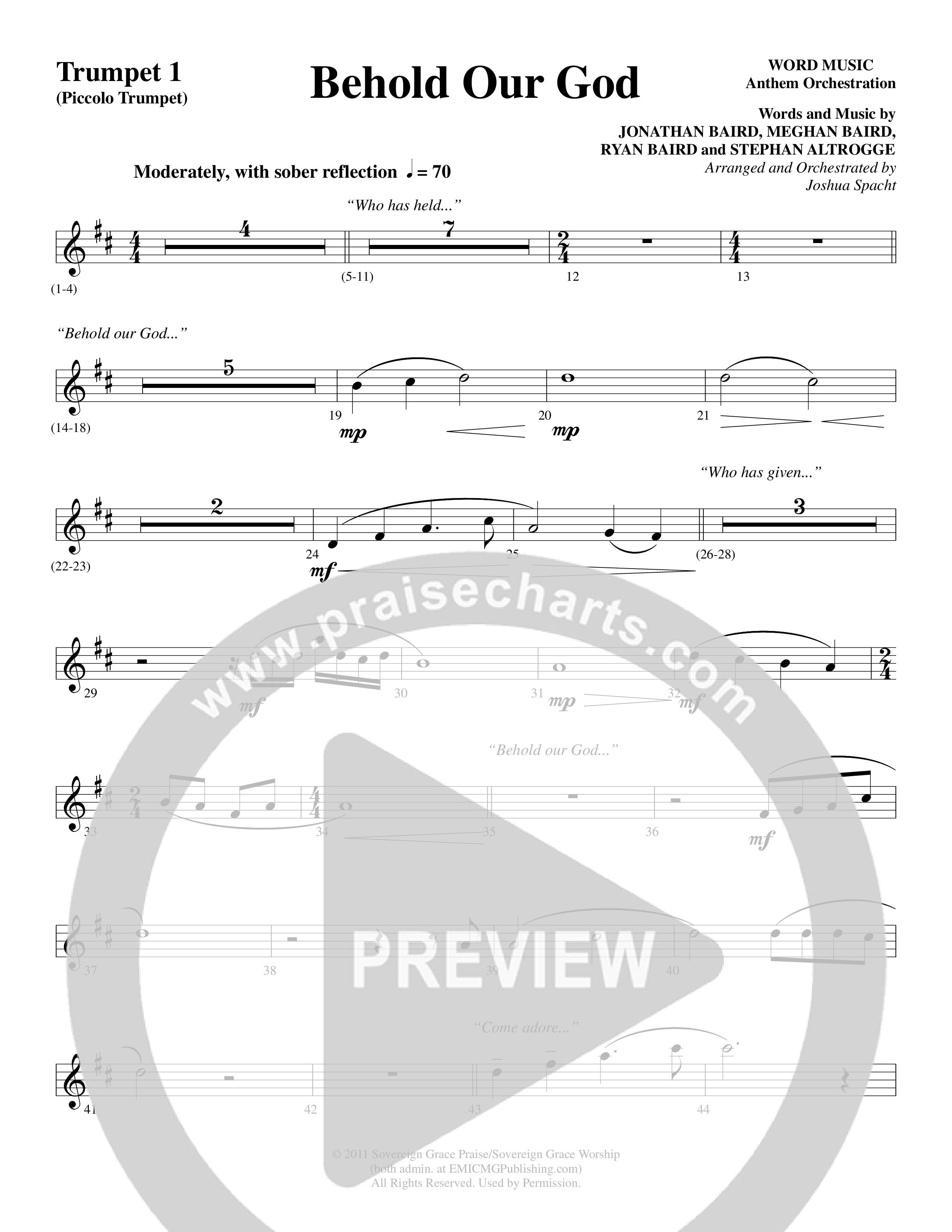 Behold Our God (Choral Anthem SATB) Trumpet 1 (Word Music Choral / Arr. Joshua Spacht)