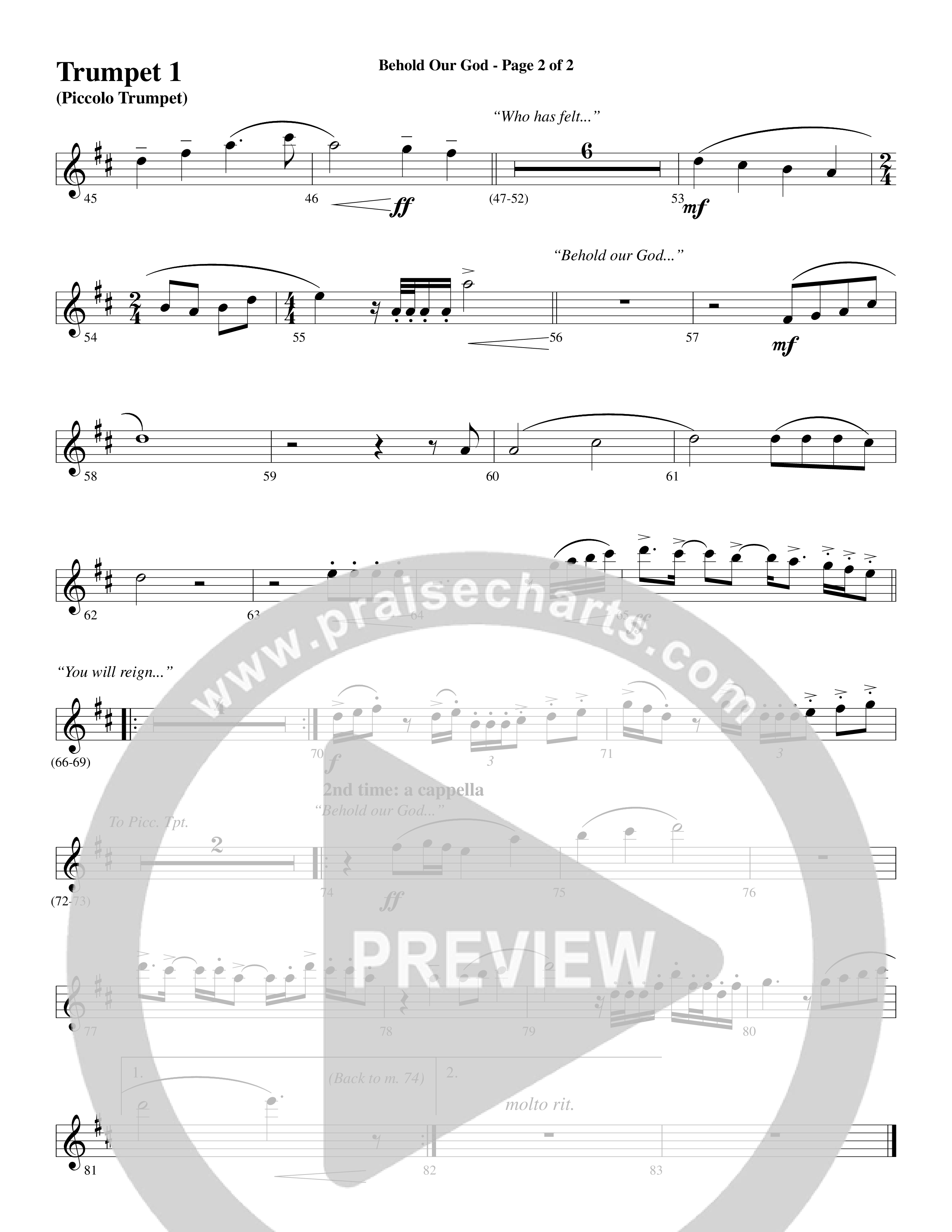 Behold Our God (Choral Anthem SATB) Trumpet 1 (Word Music Choral / Arr. Joshua Spacht)
