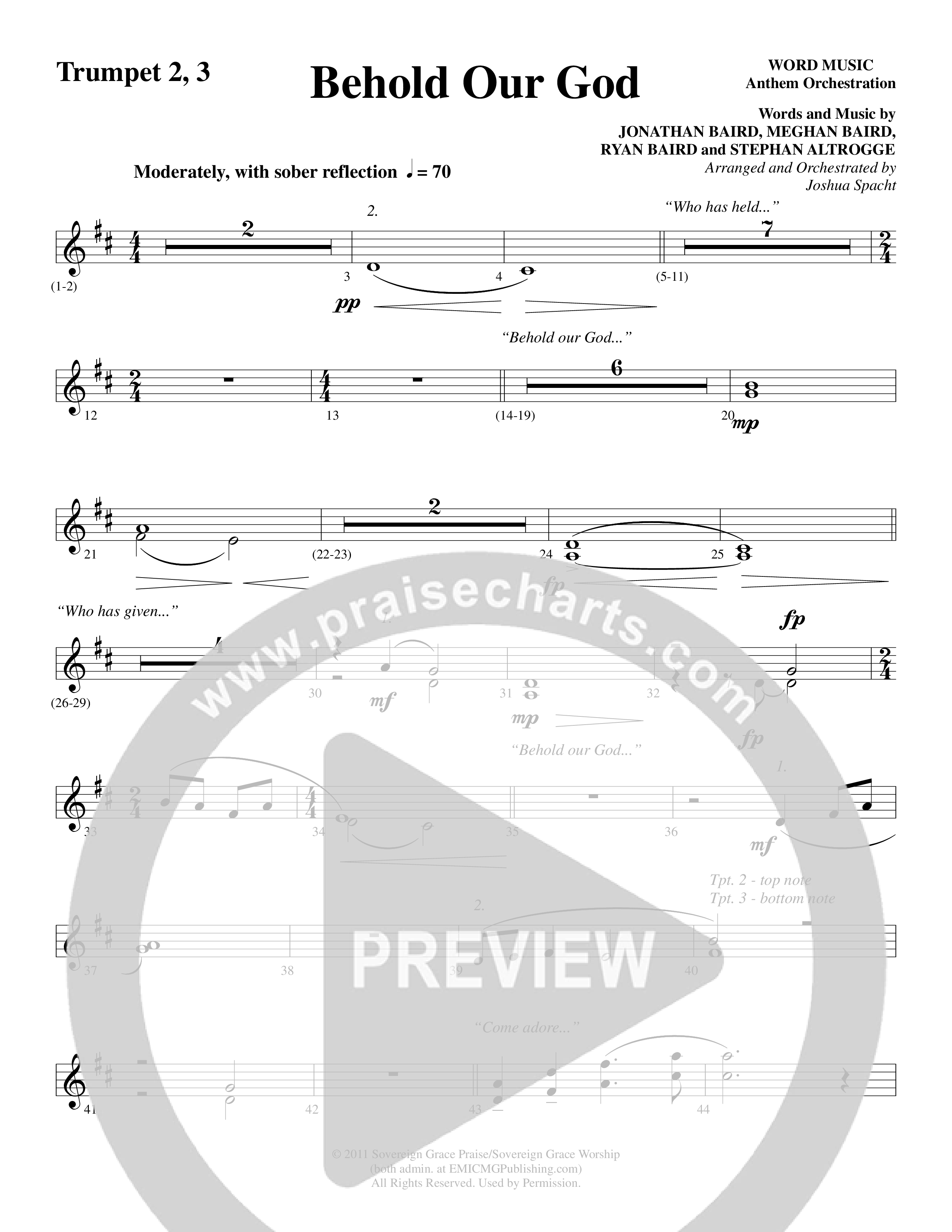 Behold Our God (Choral Anthem SATB) Trumpet 2/3 (Word Music Choral / Arr. Joshua Spacht)
