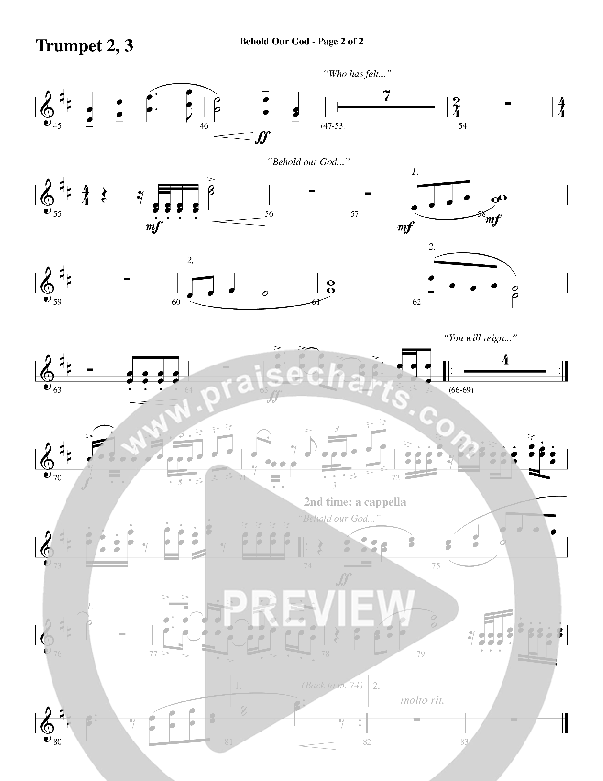Behold Our God (Choral Anthem SATB) Trumpet 2/3 (Word Music Choral / Arr. Joshua Spacht)