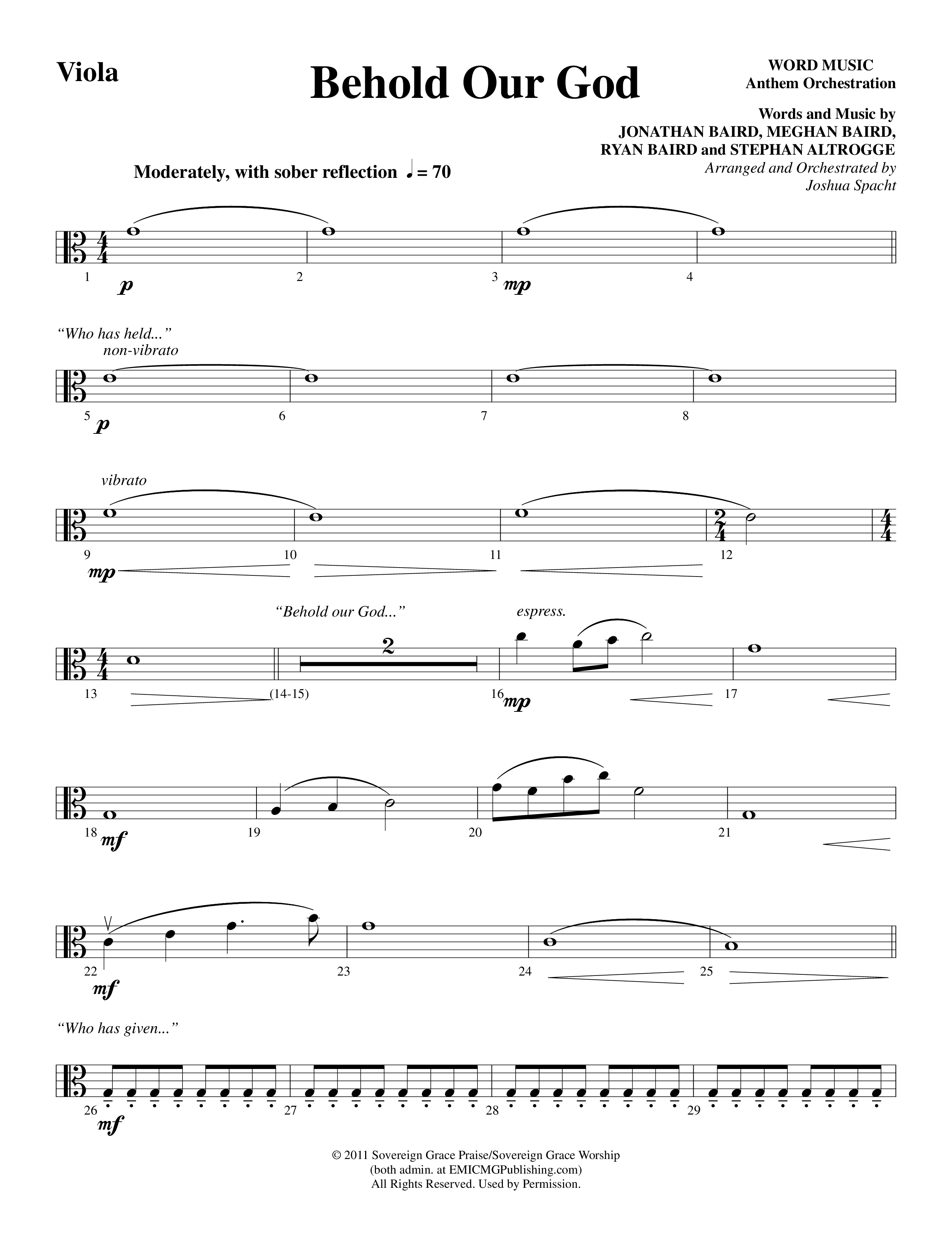 Behold Our God (Choral Anthem SATB) Viola (Word Music Choral / Arr. Joshua Spacht)