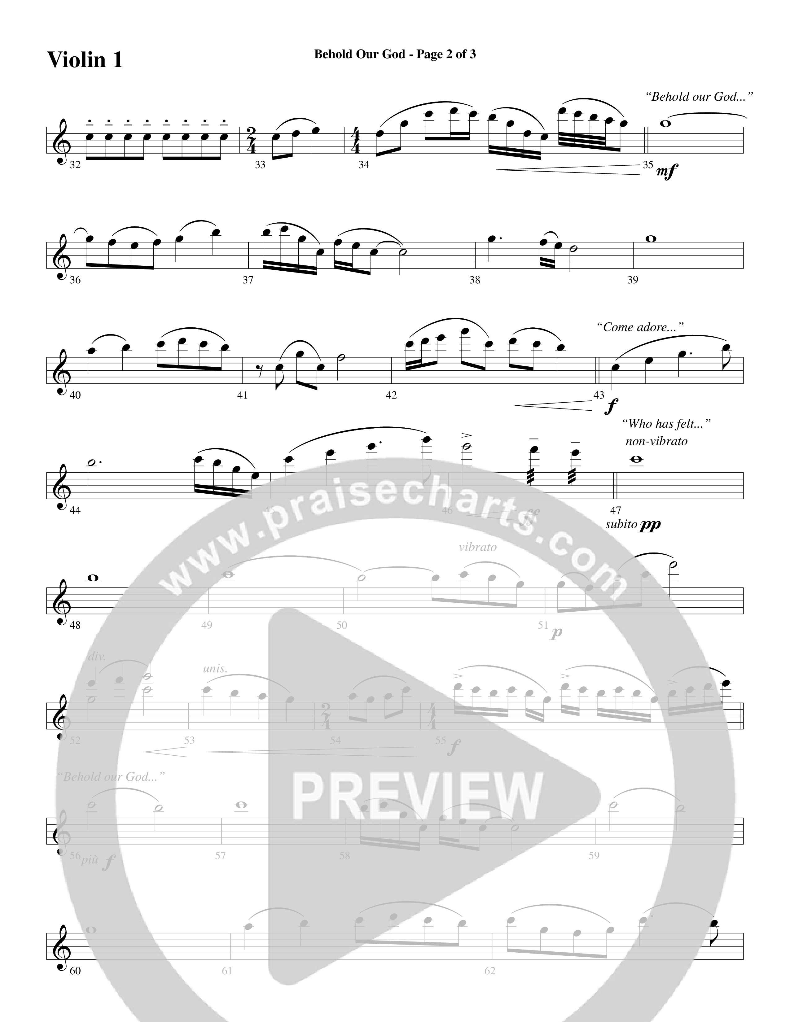 Behold Our God (Choral Anthem SATB) Violin 1/2 (Word Music Choral / Arr. Joshua Spacht)
