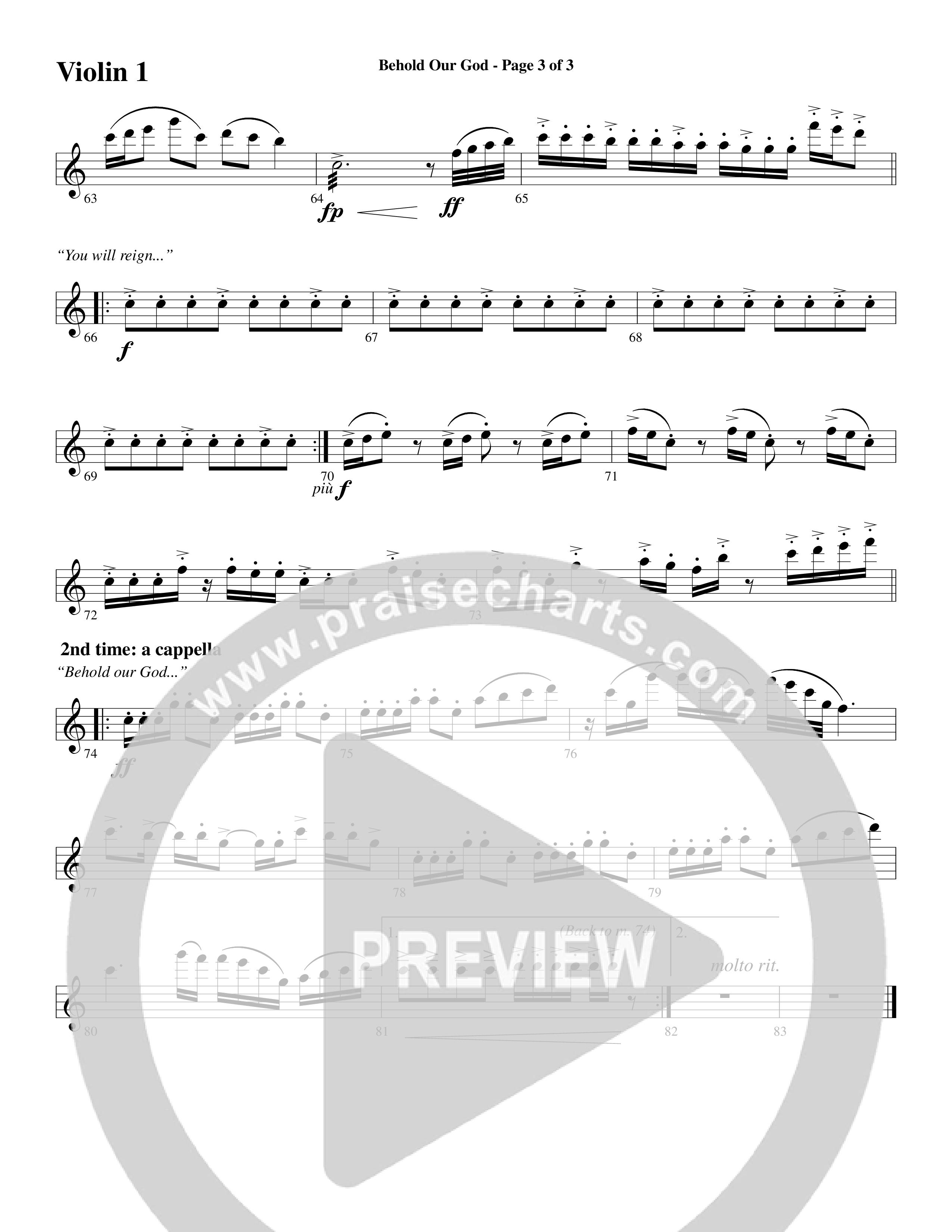 Behold Our God (Choral Anthem SATB) Violin 1/2 (Word Music Choral / Arr. Joshua Spacht)