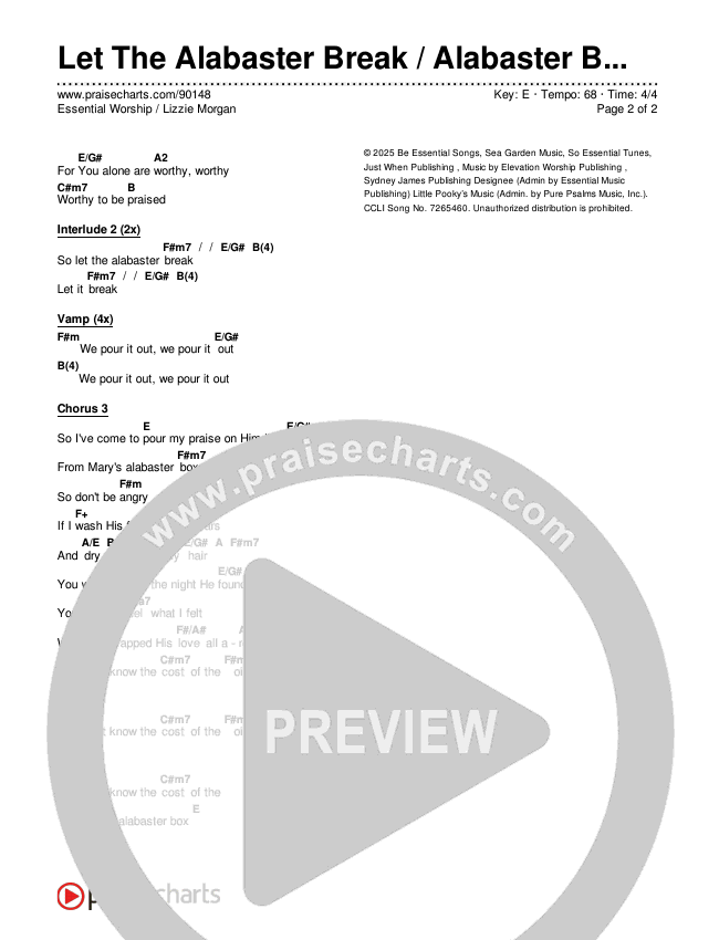 Let The Alabaster Break / Alabaster Box (Song Session) Chords & Lyrics (Lizzie Morgan / Essential Worship)