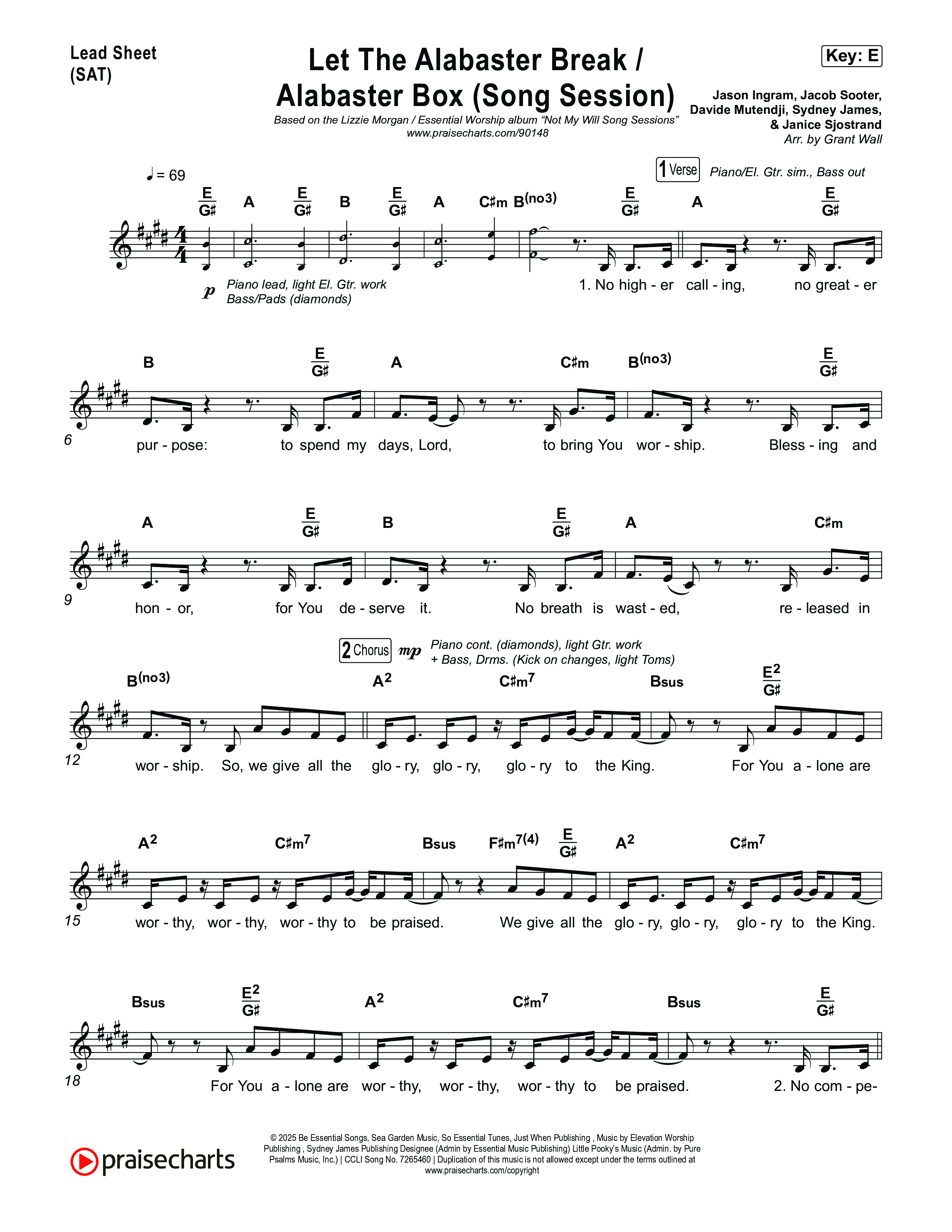 Let The Alabaster Break / Alabaster Box (Song Session) Lead Sheet (SAT) (Lizzie Morgan / Essential Worship)