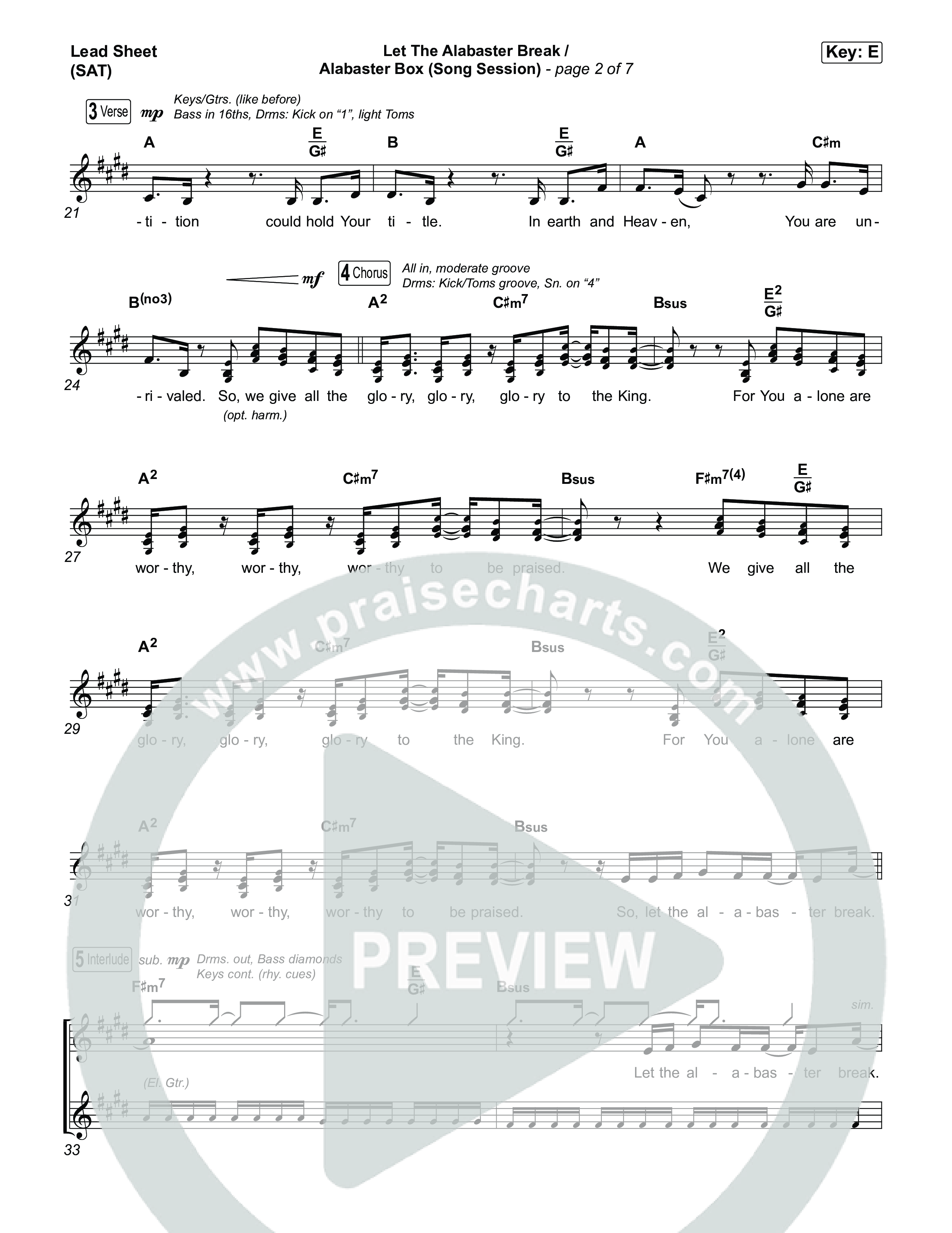 Let The Alabaster Break / Alabaster Box (Song Session) Lead Sheet (SAT) (Lizzie Morgan / Essential Worship)