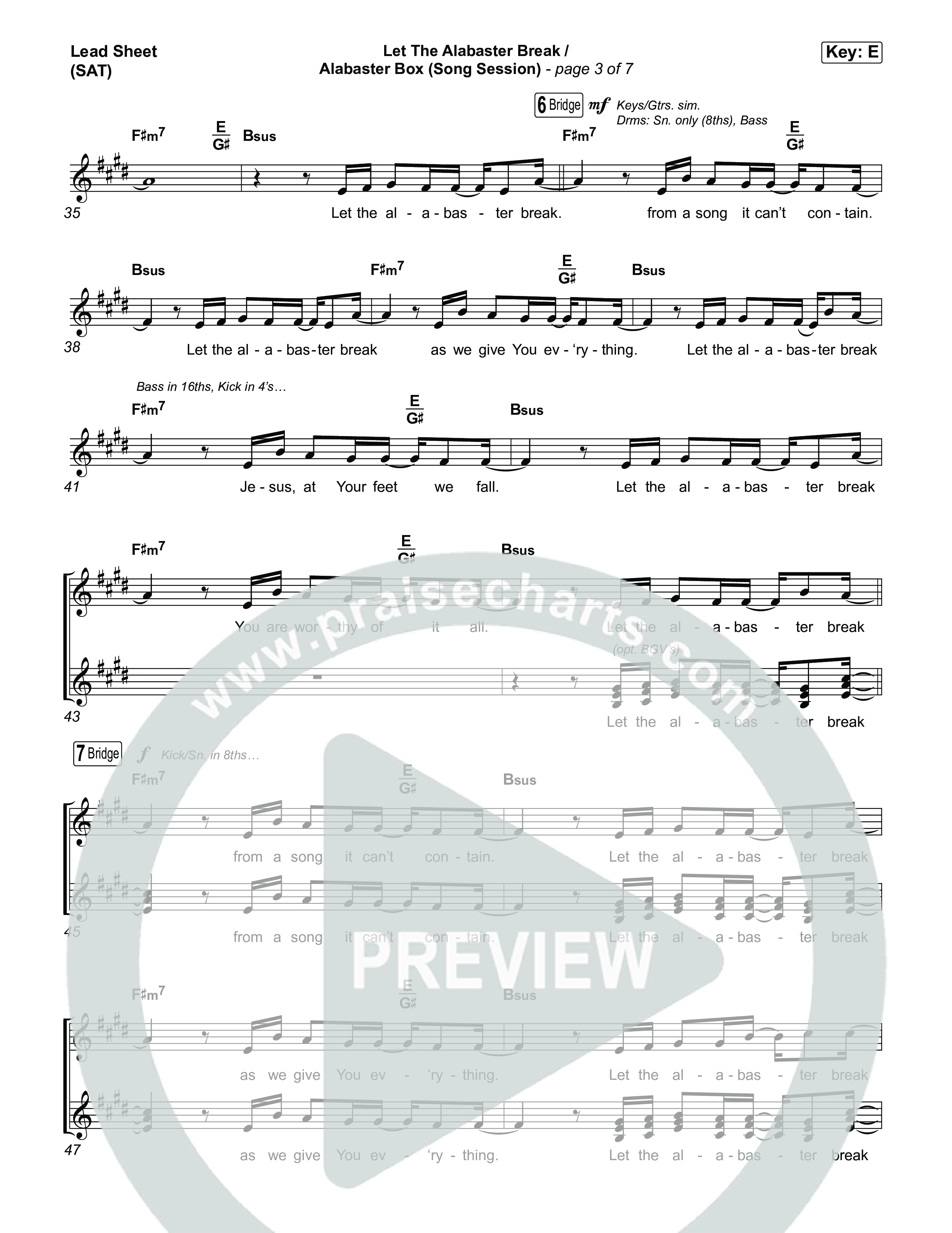 Let The Alabaster Break / Alabaster Box (Song Session) Lead Sheet (SAT) (Lizzie Morgan / Essential Worship)