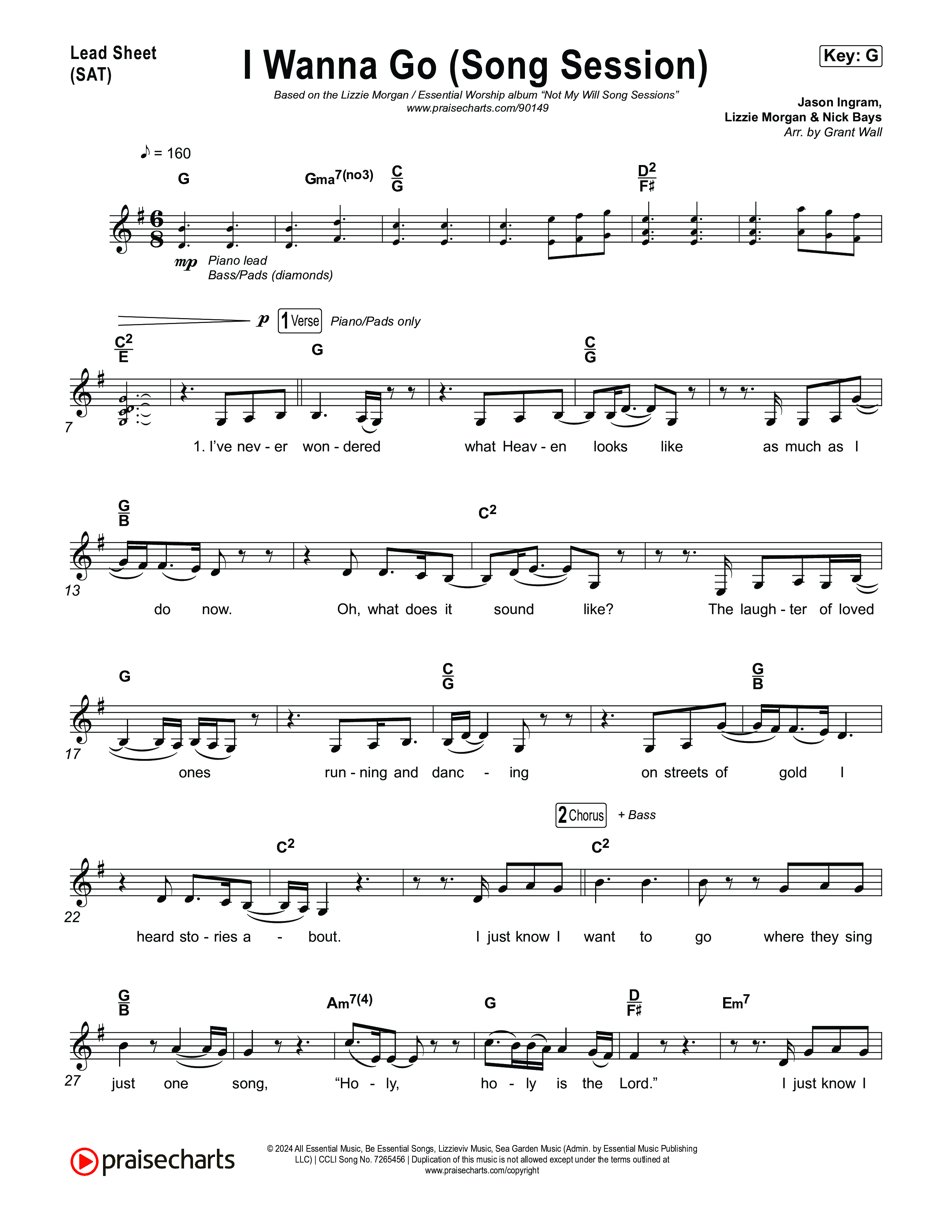 I Wanna Go (Song Session) Lead Sheet (SAT) (Lizzie Morgan / Essential Worship)