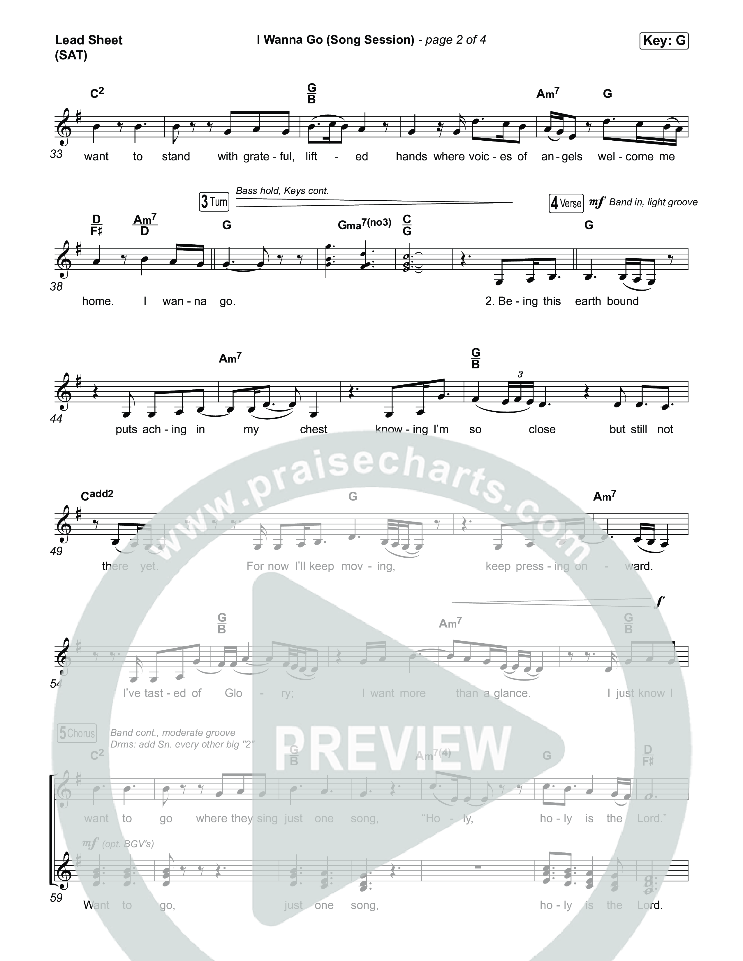 I Wanna Go (Song Session) Lead Sheet (SAT) (Lizzie Morgan / Essential Worship)