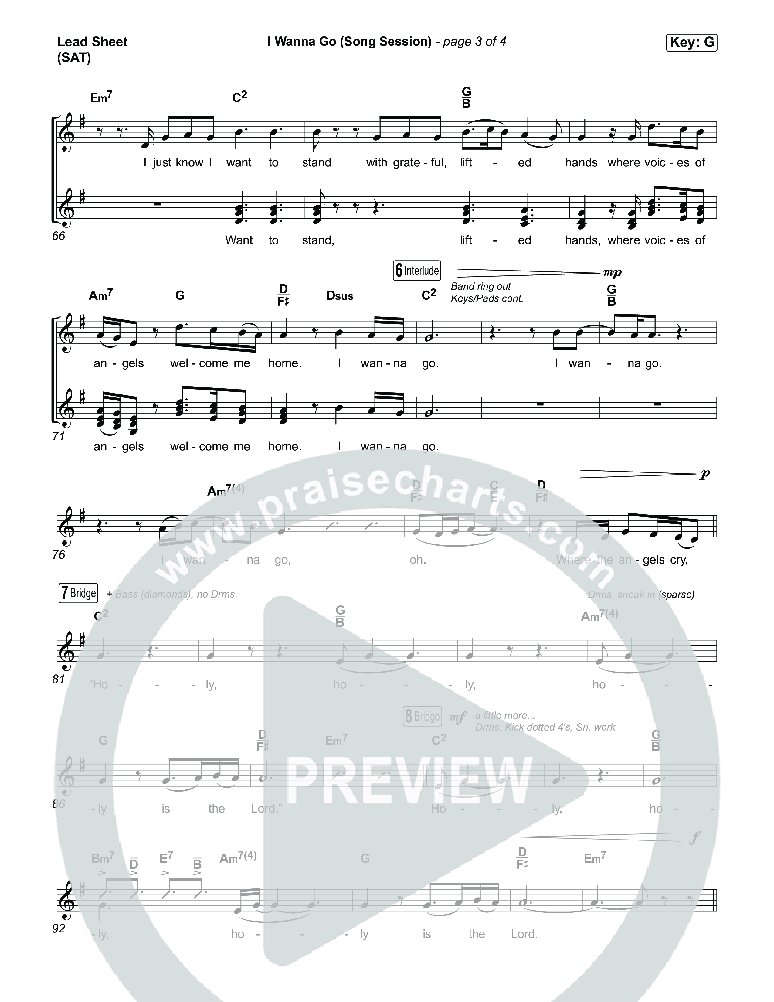 I Wanna Go (Song Session) Lead Sheet (SAT) (Lizzie Morgan / Essential Worship)