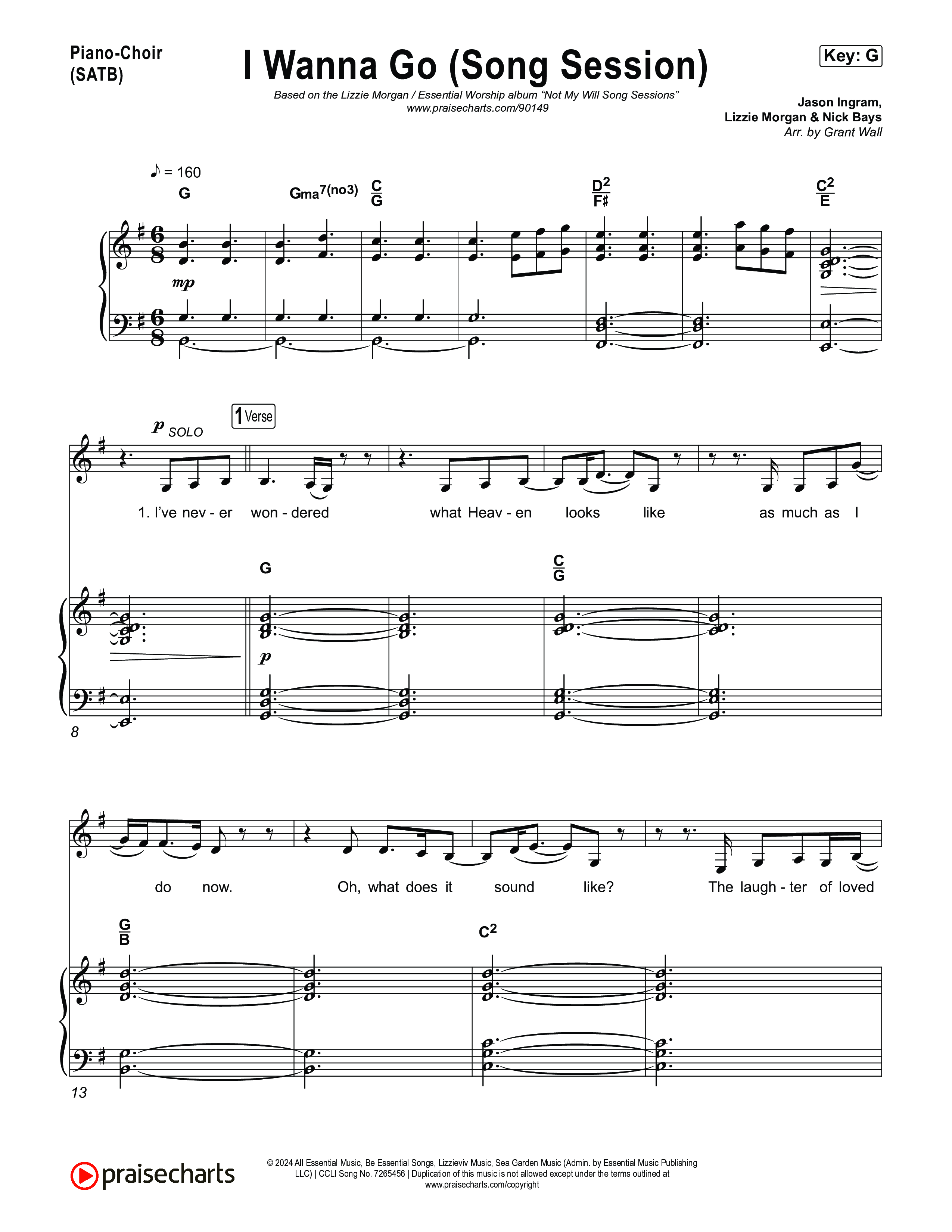 I Wanna Go (Song Session) Piano/Vocal Pack (Lizzie Morgan / Essential Worship)