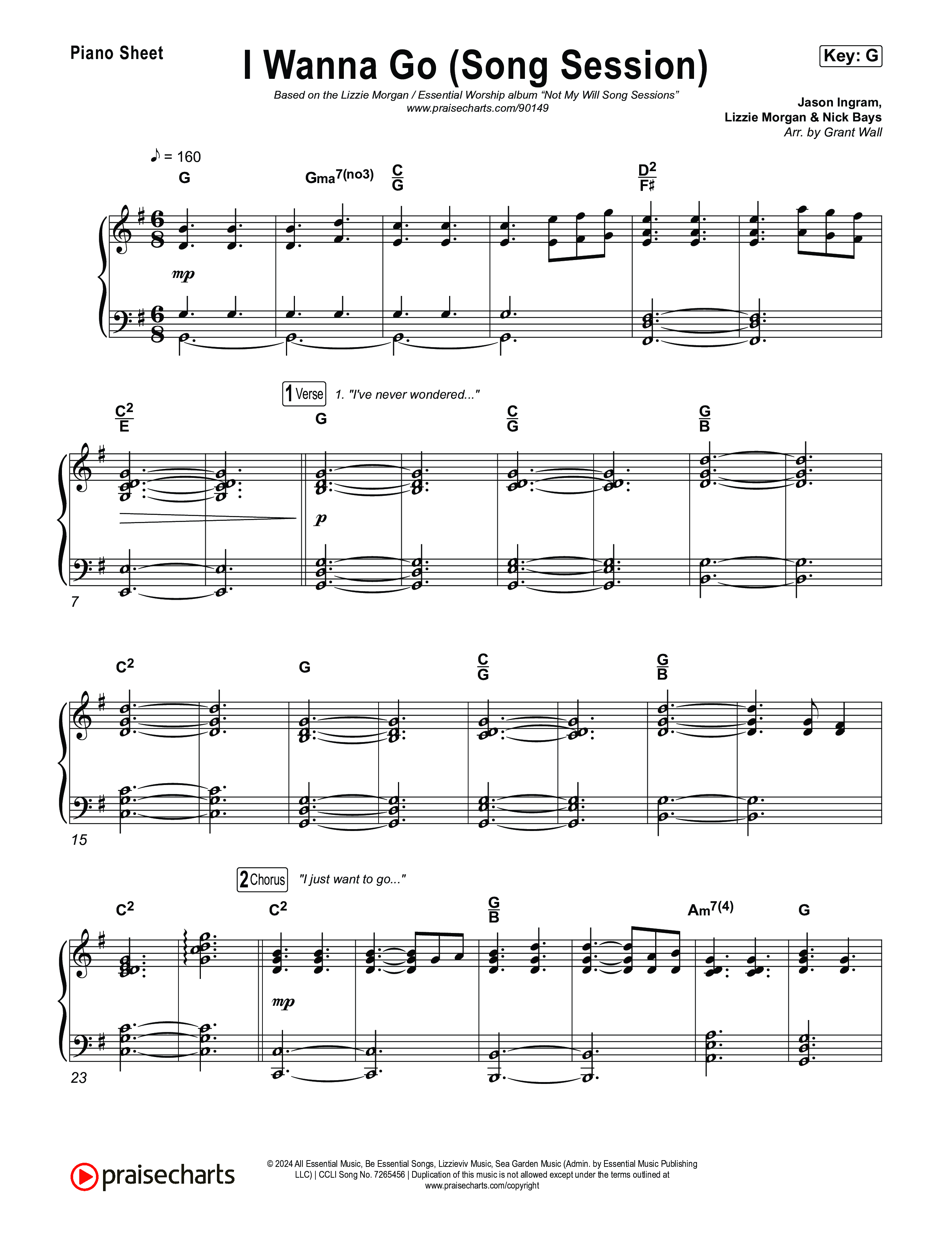 I Wanna Go (Song Session) Piano Sheet (Lizzie Morgan / Essential Worship)