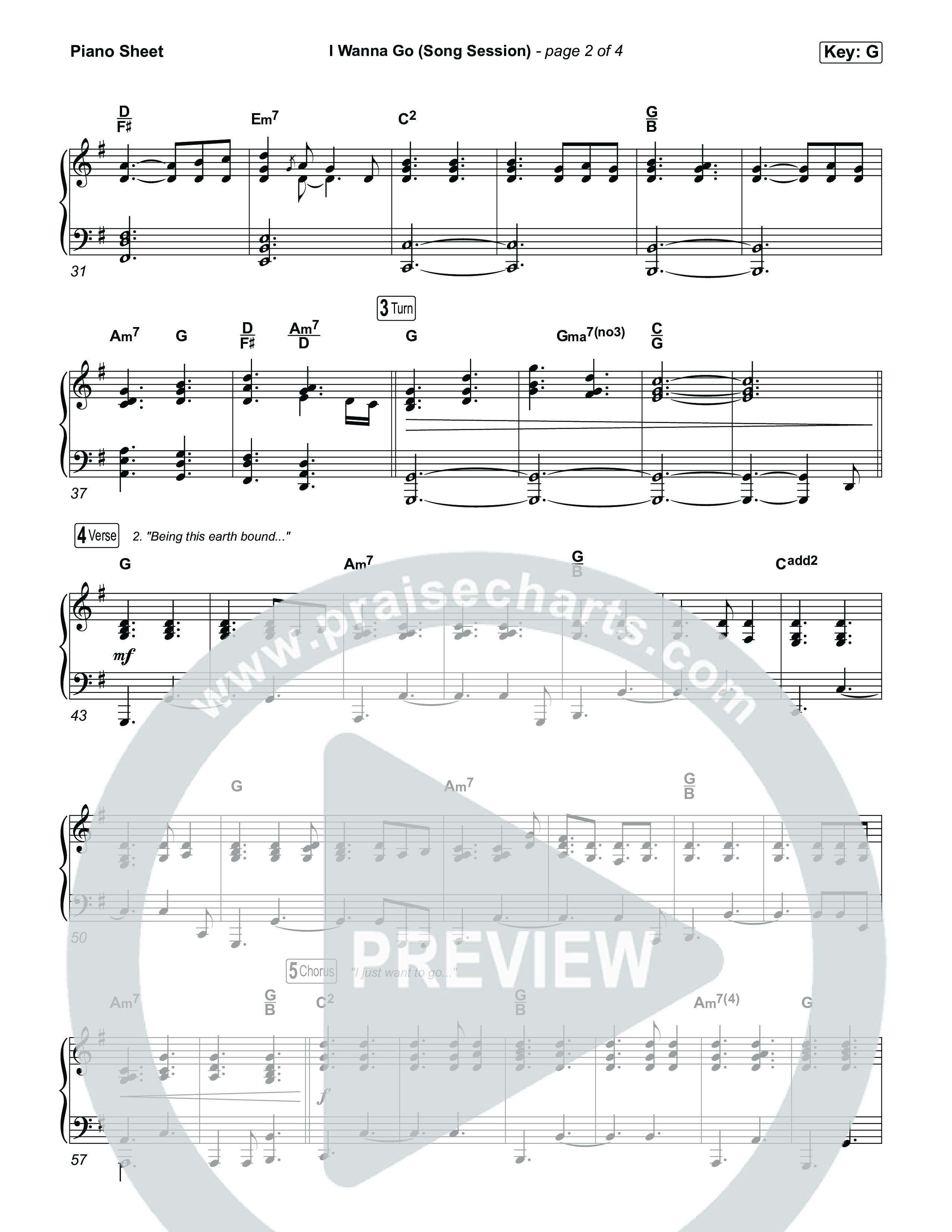 I Wanna Go (Song Session) Piano Sheet (Lizzie Morgan / Essential Worship)