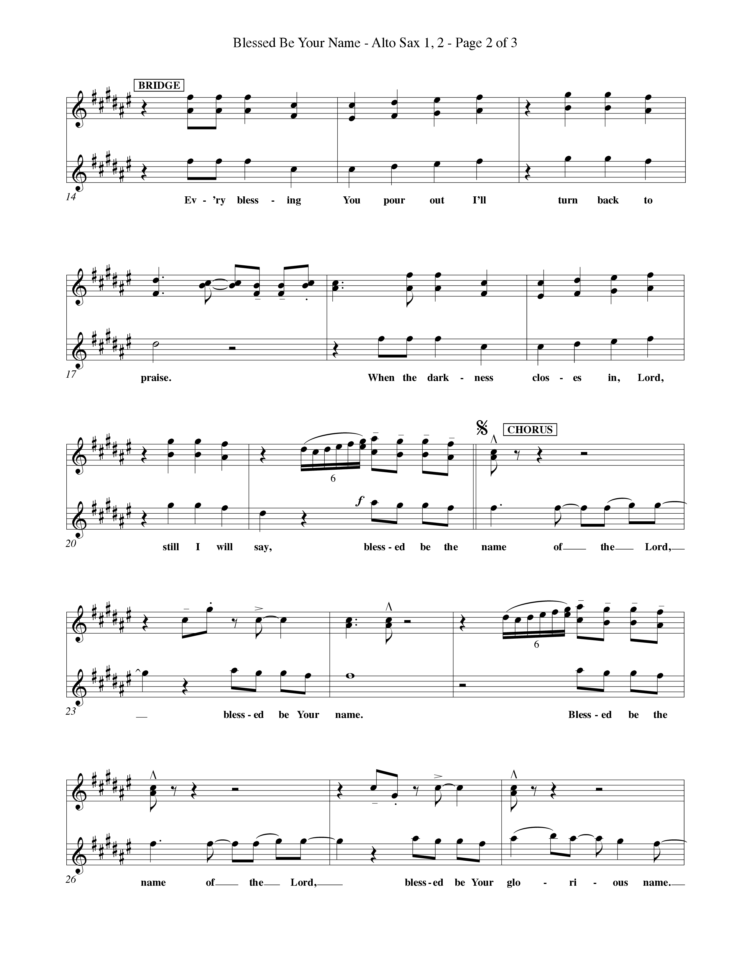 Blessed Be Your Name (Choral Anthem SATB) Alto Sax 1/2 (Word Music Choral / Orch. Keith Christopher)