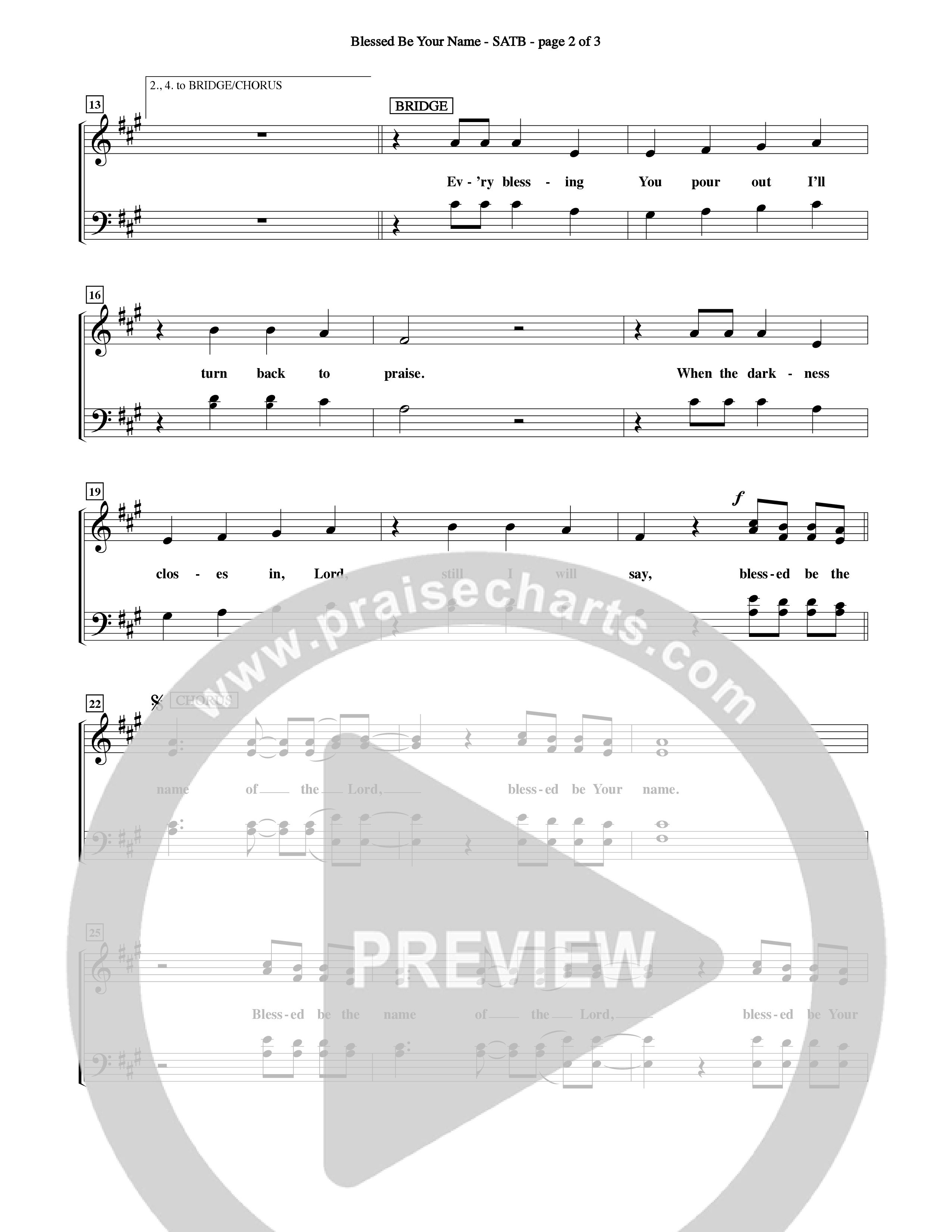 Blessed Be Your Name (Choral Anthem SATB) Choir Sheet (SATB) (Word Music Choral / Orch. Keith Christopher)