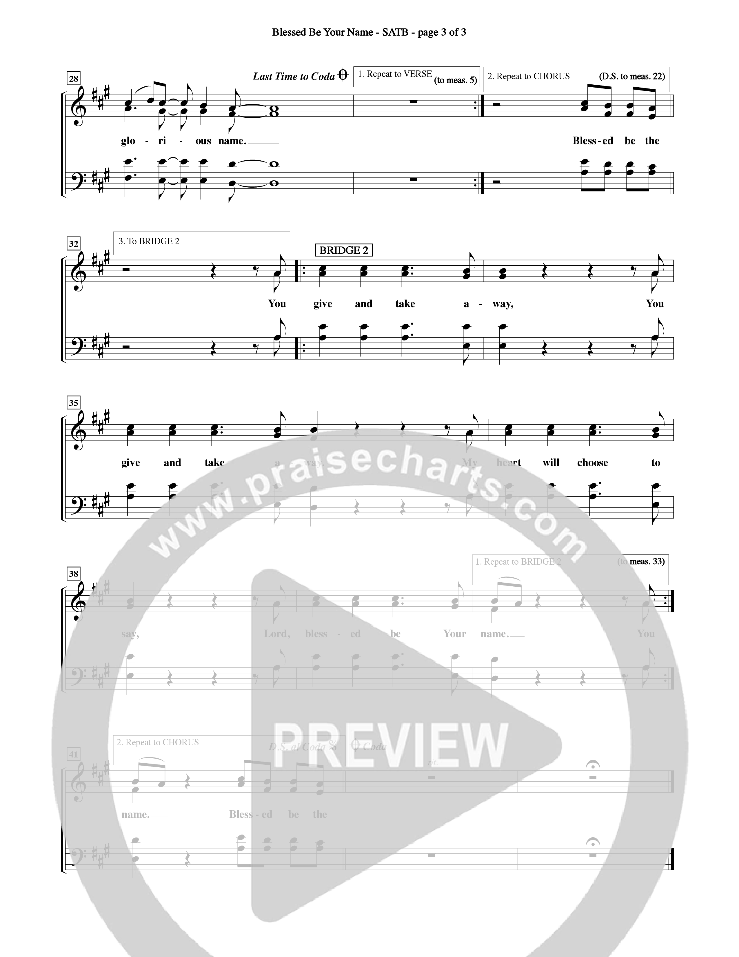Blessed Be Your Name (Choral Anthem SATB) Choir Sheet (SATB) (Word Music Choral / Orch. Keith Christopher)