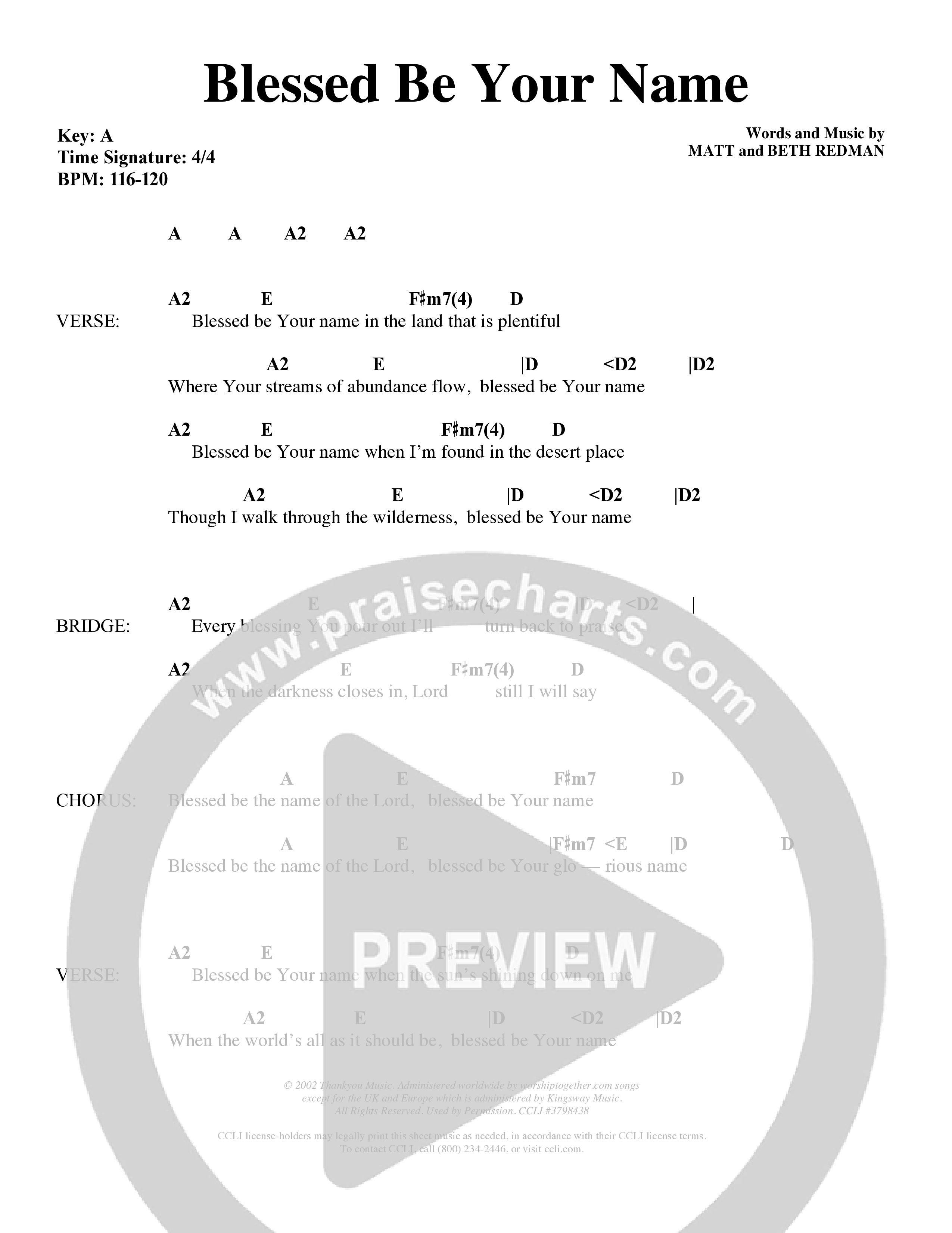 Blessed Be Your Name (Choral Anthem SATB) Chords & Lyrics (Word Music Choral / Orch. Keith Christopher)
