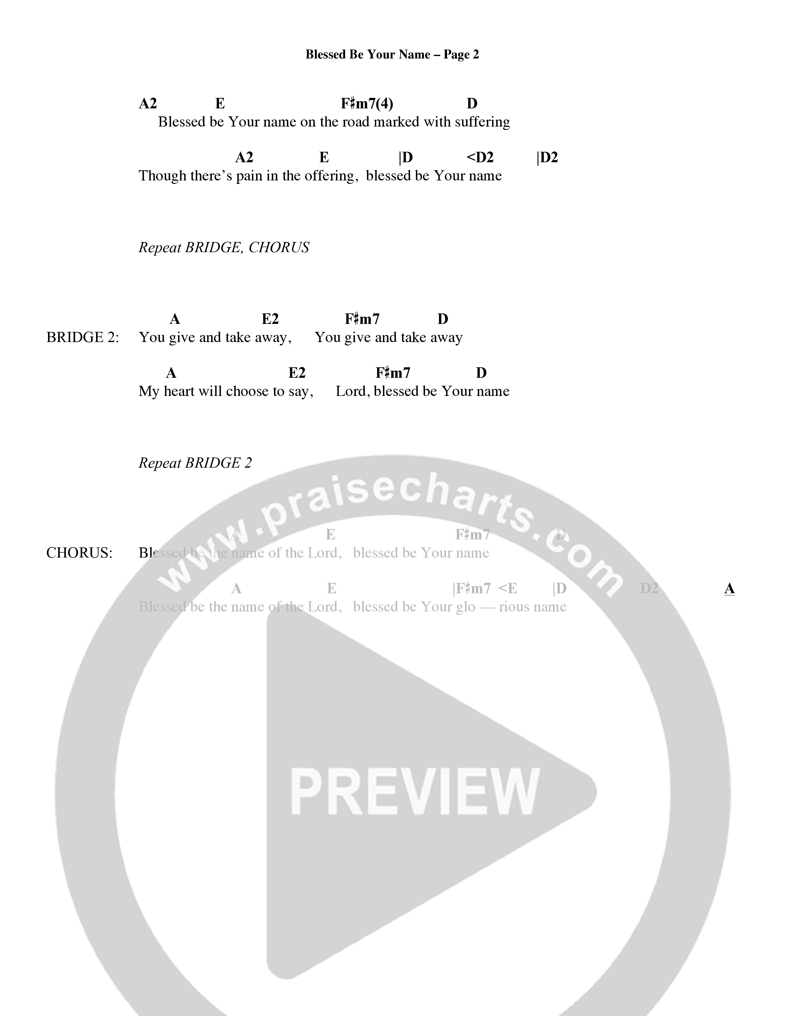 Blessed Be Your Name (Choral Anthem SATB) Chords & Lyrics (Word Music Choral / Orch. Keith Christopher)