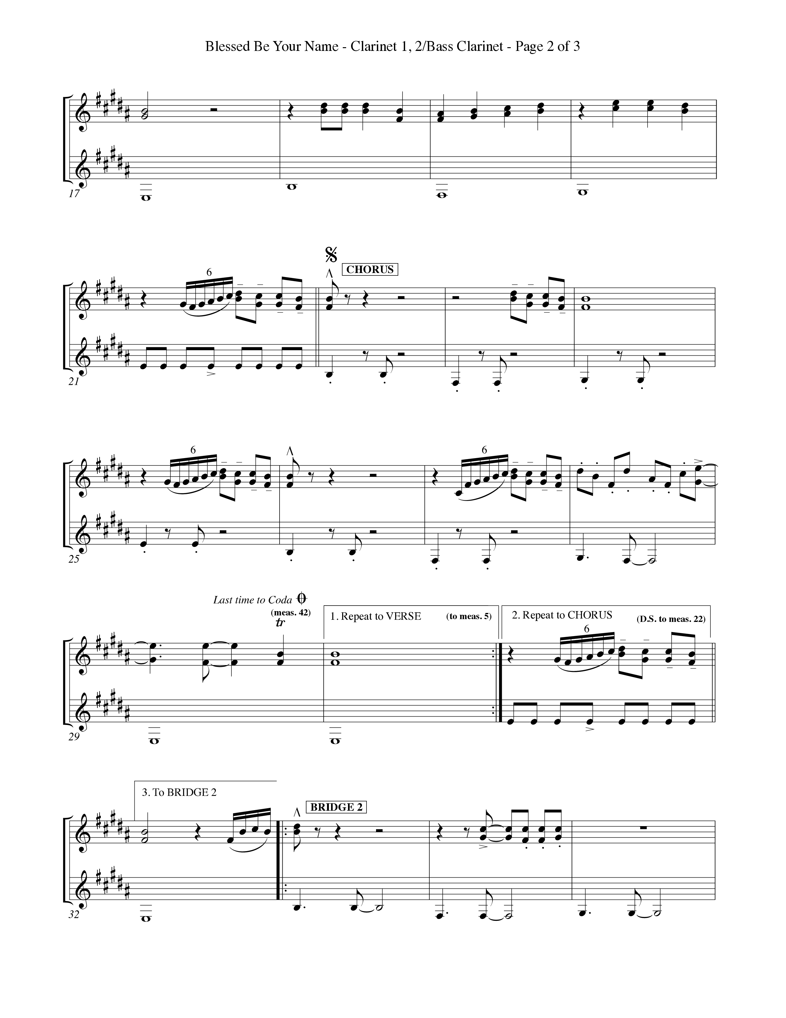 Blessed Be Your Name (Choral Anthem SATB) Clarinet 1/2, Bass Clarinet (Word Music Choral / Orch. Keith Christopher)