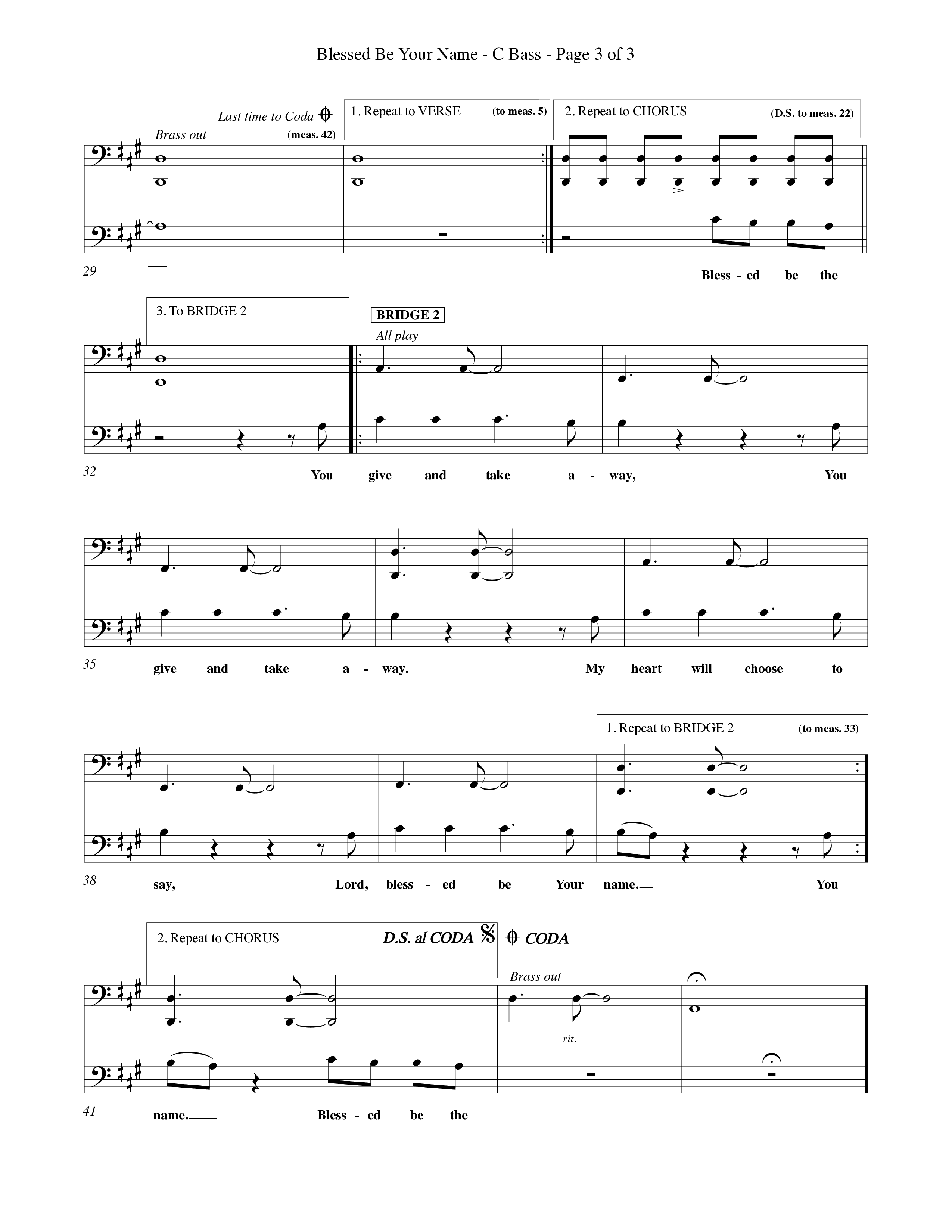 Blessed Be Your Name (Choral Anthem SATB) Contrabass (Word Music Choral / Orch. Keith Christopher)