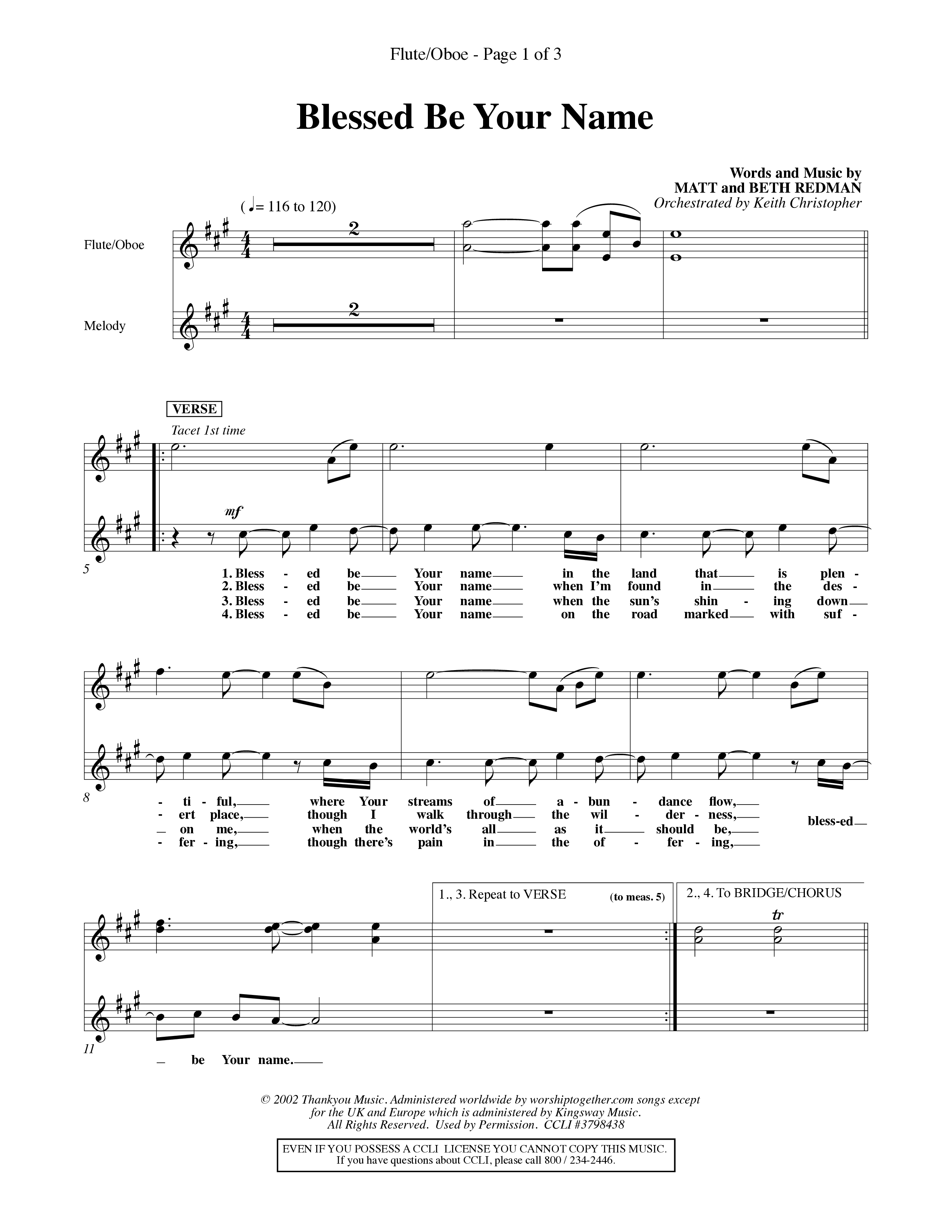 Blessed Be Your Name (Choral Anthem SATB) Flute/Oboe (Word Music Choral / Orch. Keith Christopher)