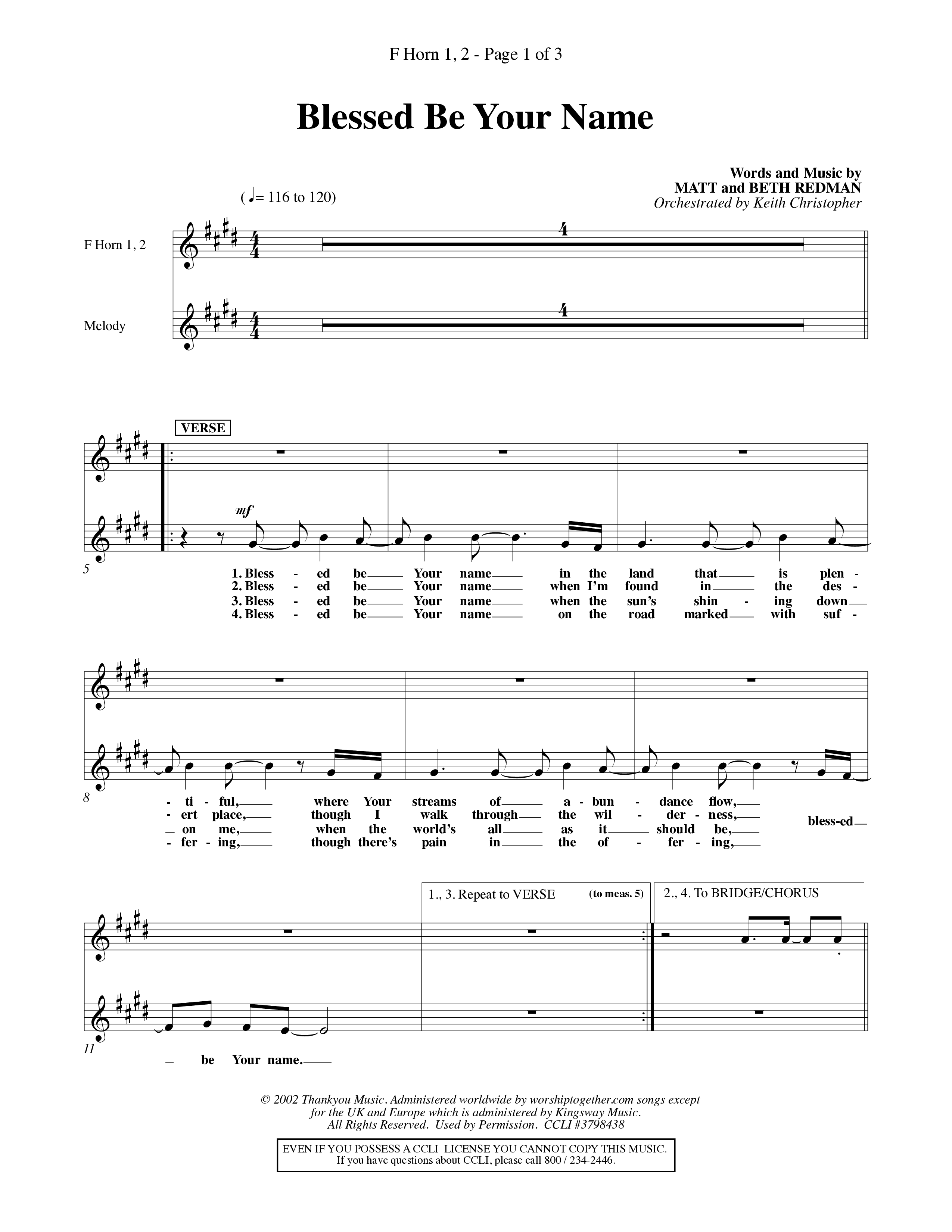 Blessed Be Your Name (Choral Anthem SATB) French Horn (Word Music Choral / Orch. Keith Christopher)