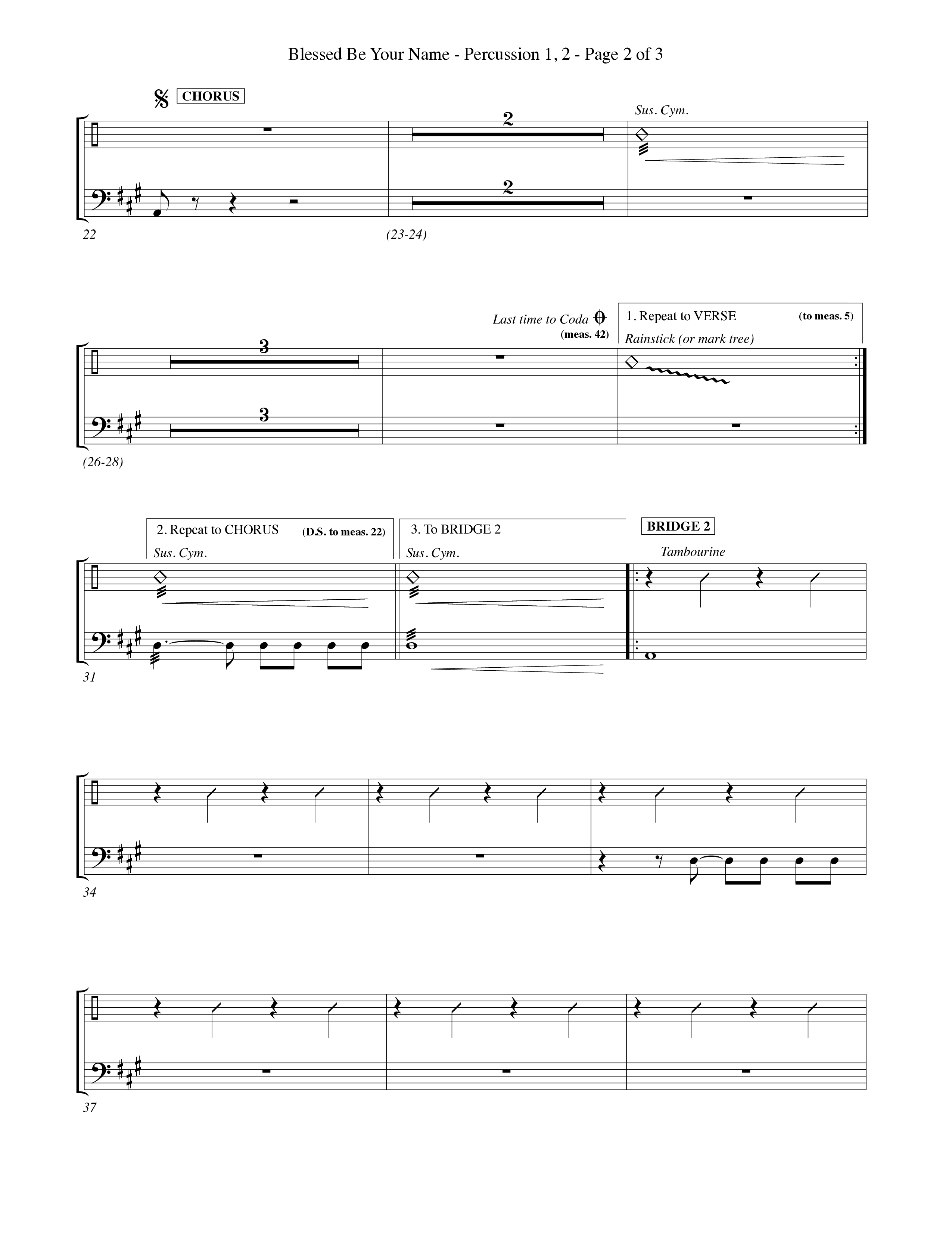 Blessed Be Your Name (Choral Anthem SATB) Percussion 1/2 (Word Music Choral / Orch. Keith Christopher)