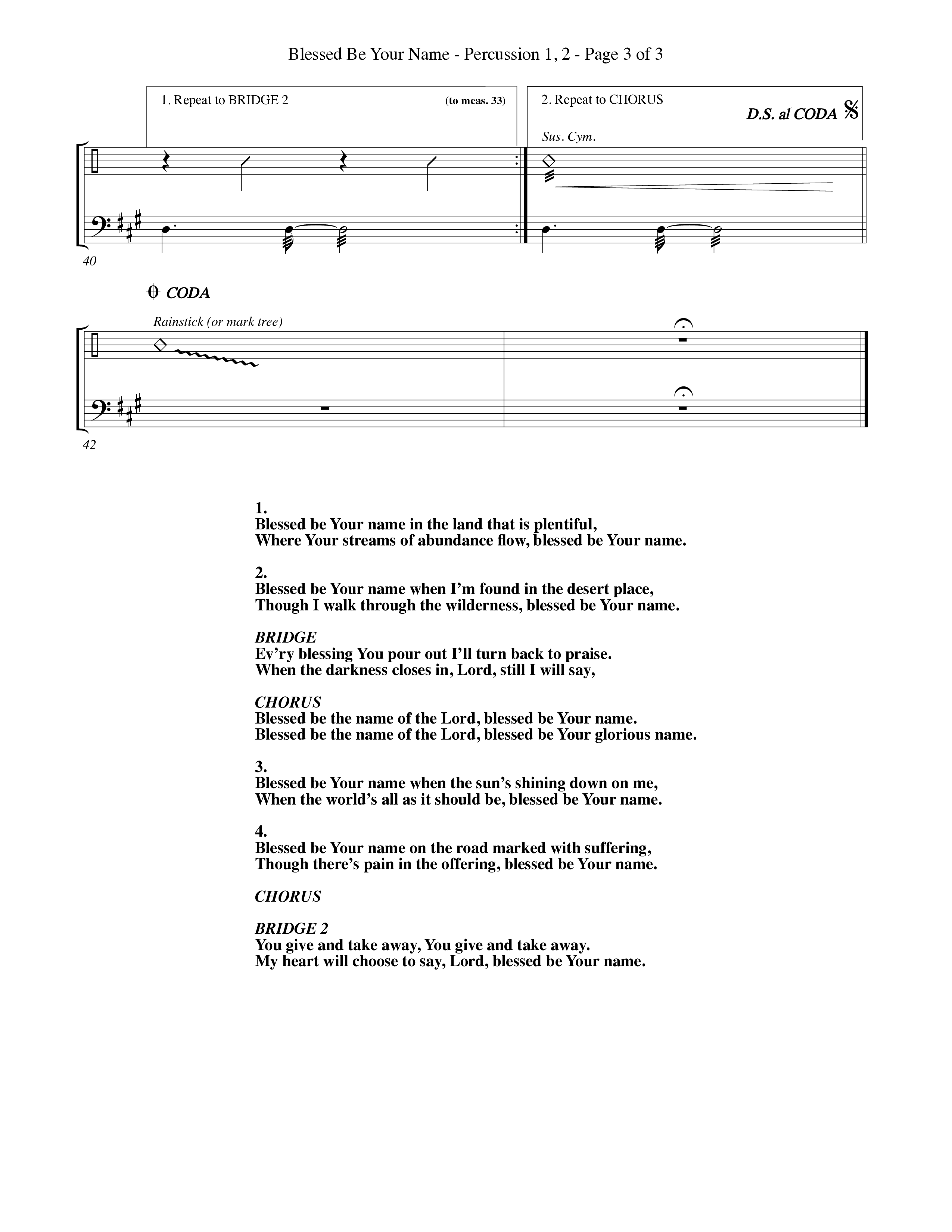 Blessed Be Your Name (Choral Anthem SATB) Percussion 1/2 (Word Music Choral / Orch. Keith Christopher)