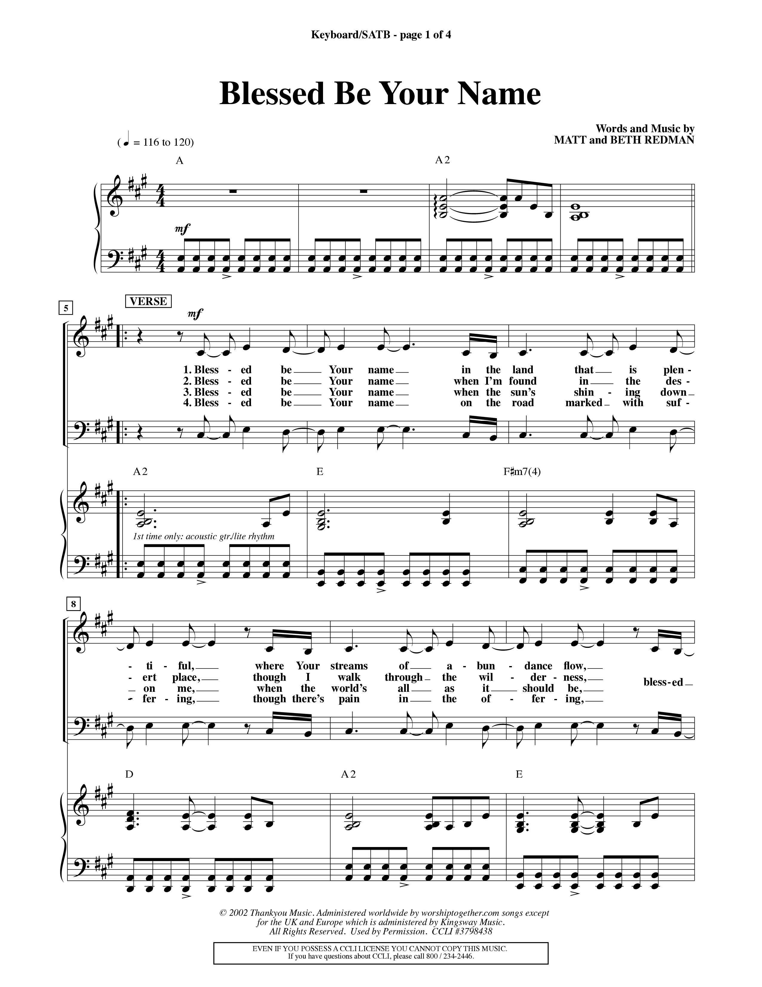 Blessed Be Your Name (Choral Anthem SATB) Keyboard/Vocal (SATB) (Word Music Choral / Orch. Keith Christopher)