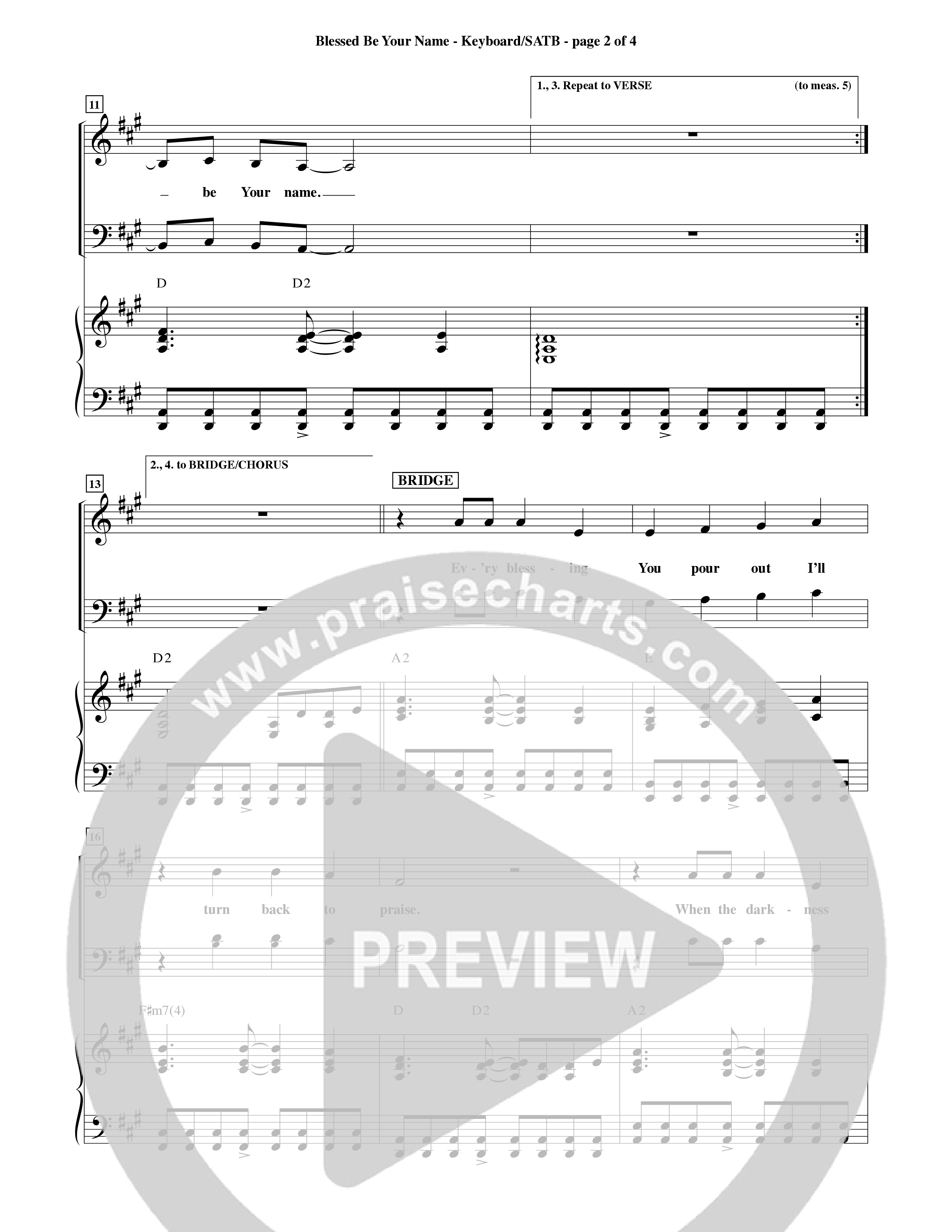 Blessed Be Your Name (Choral Anthem SATB) Keyboard/Vocal (SATB) (Word Music Choral / Orch. Keith Christopher)