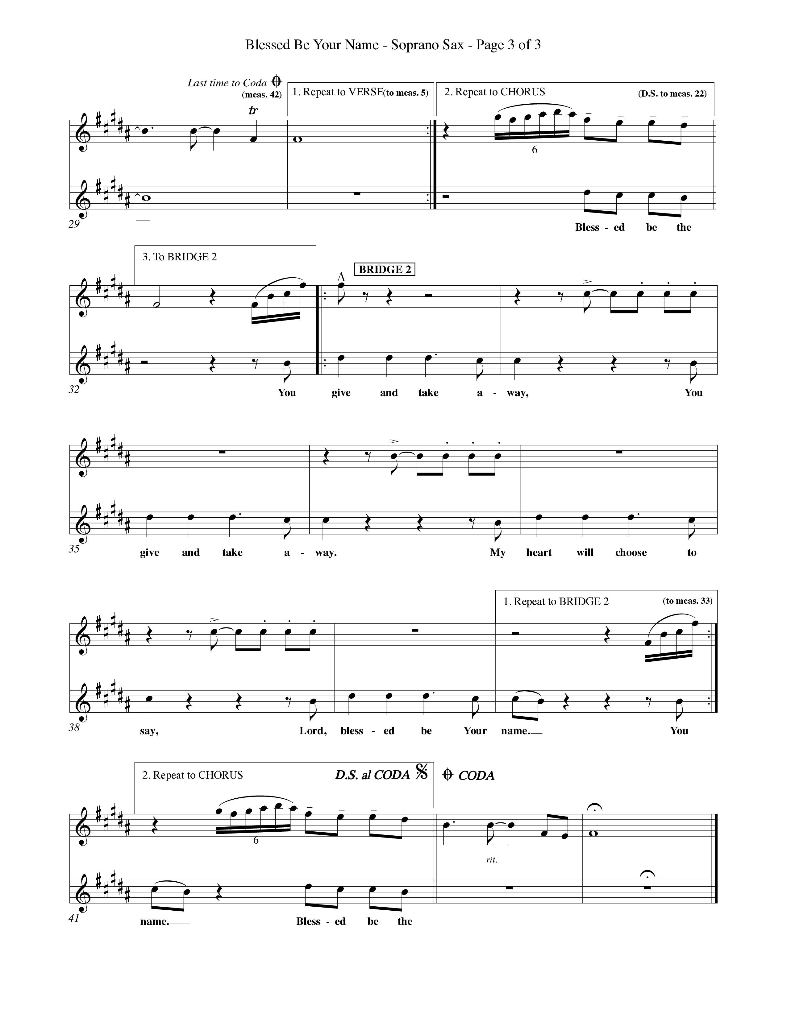 Blessed Be Your Name (Choral Anthem SATB) Saxophone (Word Music Choral / Orch. Keith Christopher)