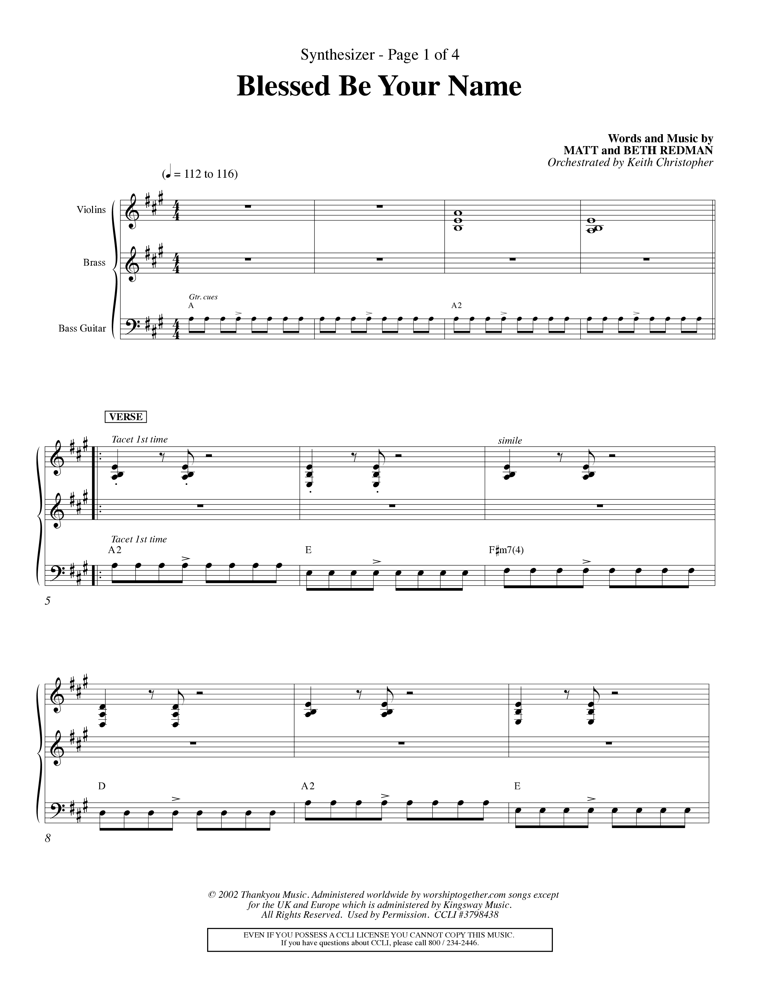 Blessed Be Your Name (Choral Anthem SATB) Synth (Word Music Choral / Orch. Keith Christopher)