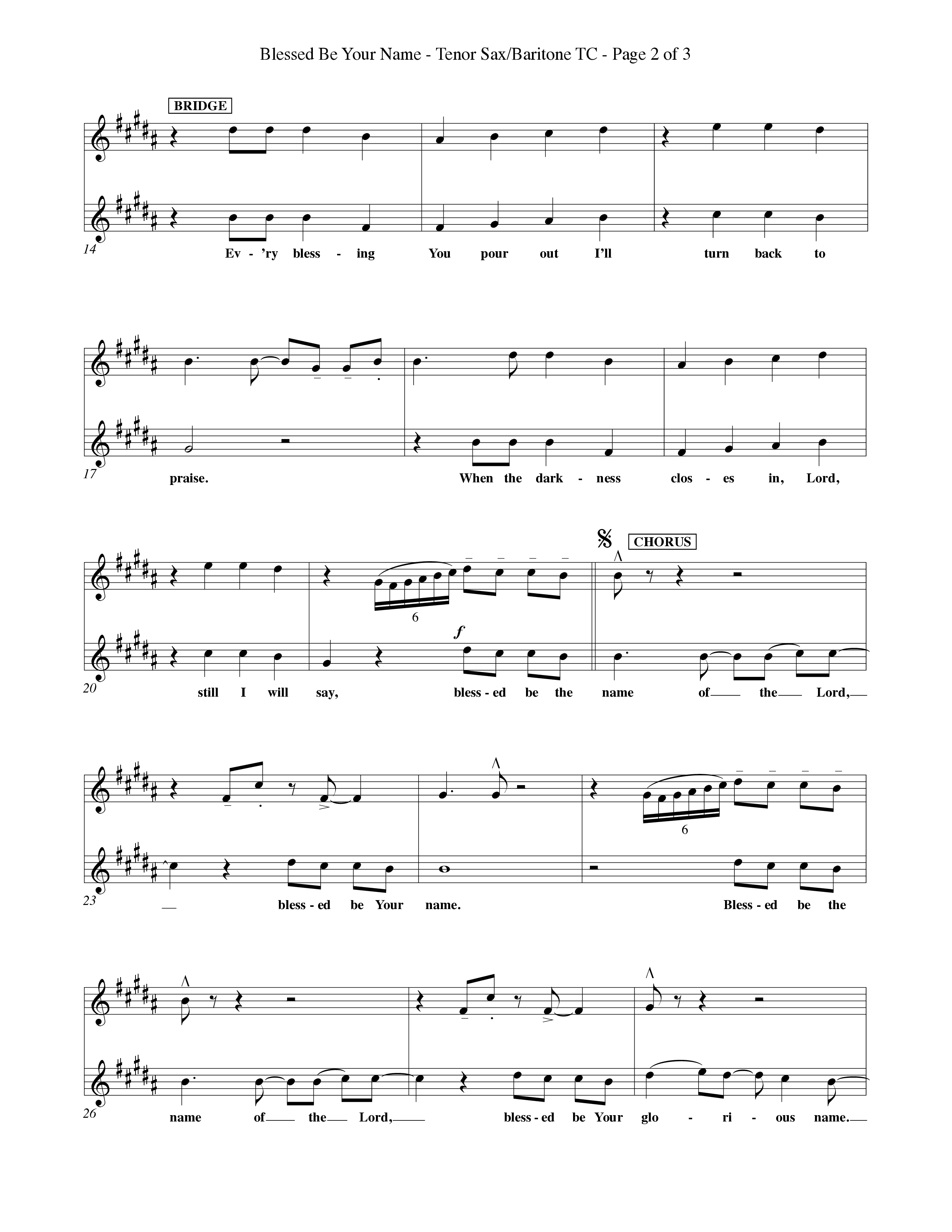 Blessed Be Your Name (Choral Anthem SATB) Tenor Sax/Baritone T.C. (Word Music Choral / Orch. Keith Christopher)
