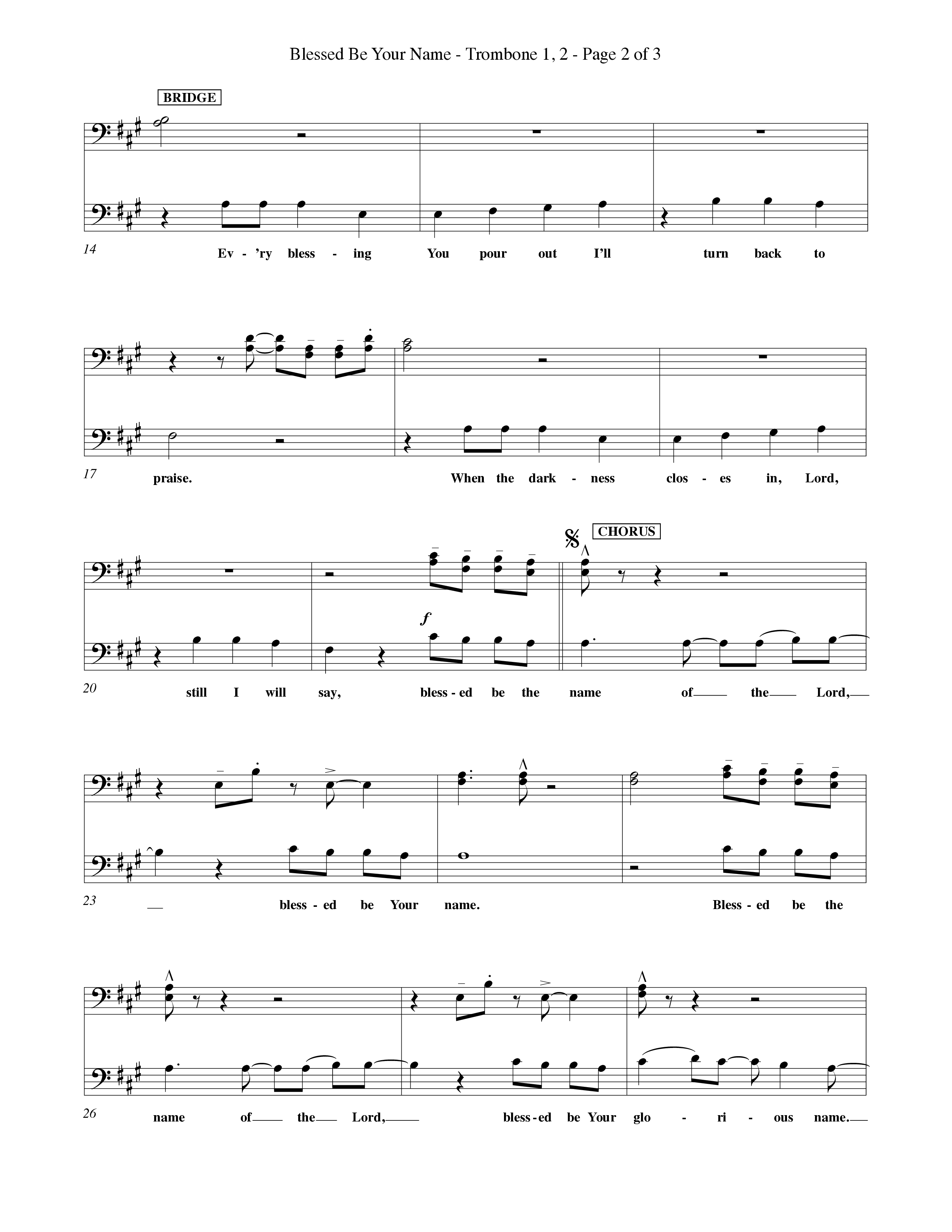 Blessed Be Your Name (Choral Anthem SATB) Trombone 1/2 (Word Music Choral / Orch. Keith Christopher)