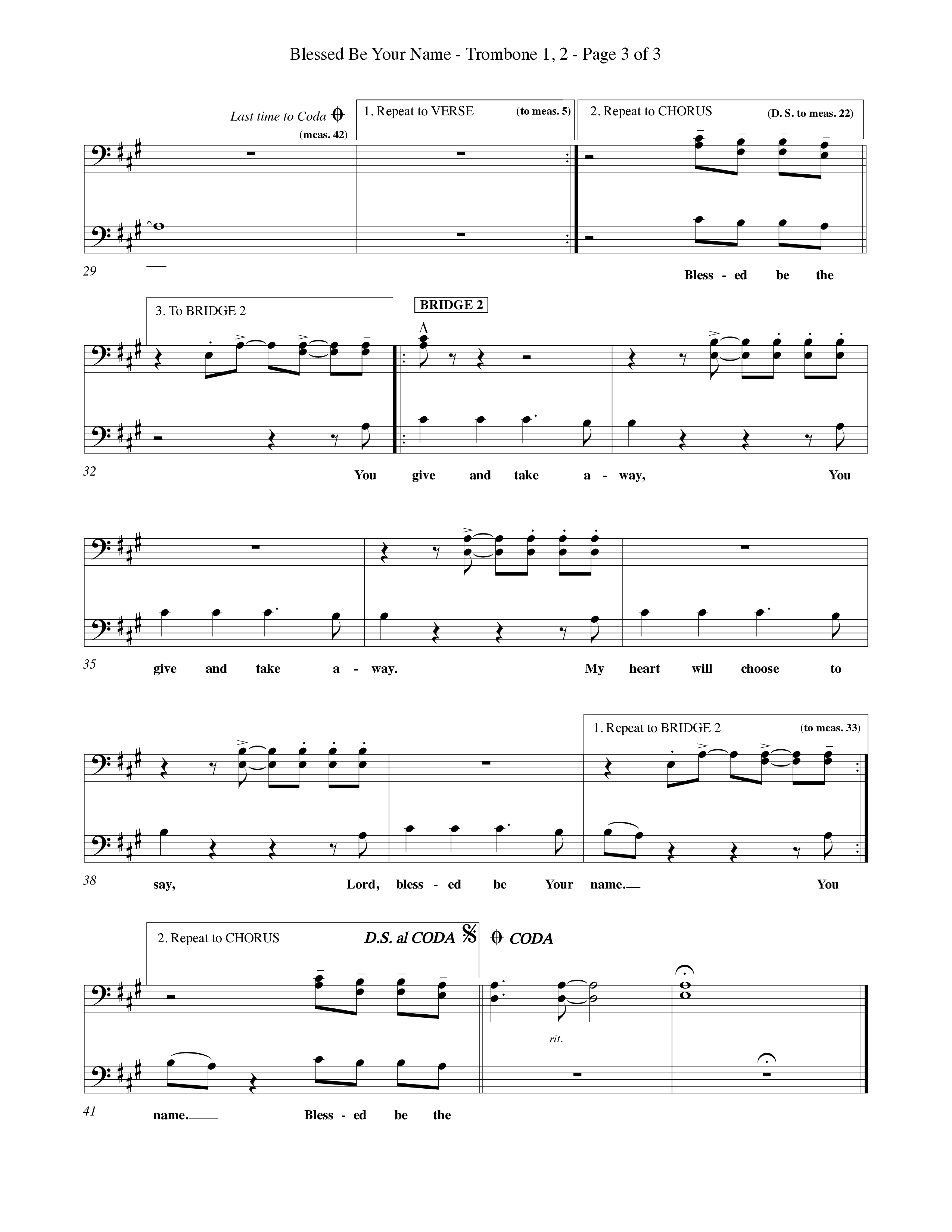 Blessed Be Your Name (Choral Anthem SATB) Trombone 1/2 (Word Music Choral / Orch. Keith Christopher)