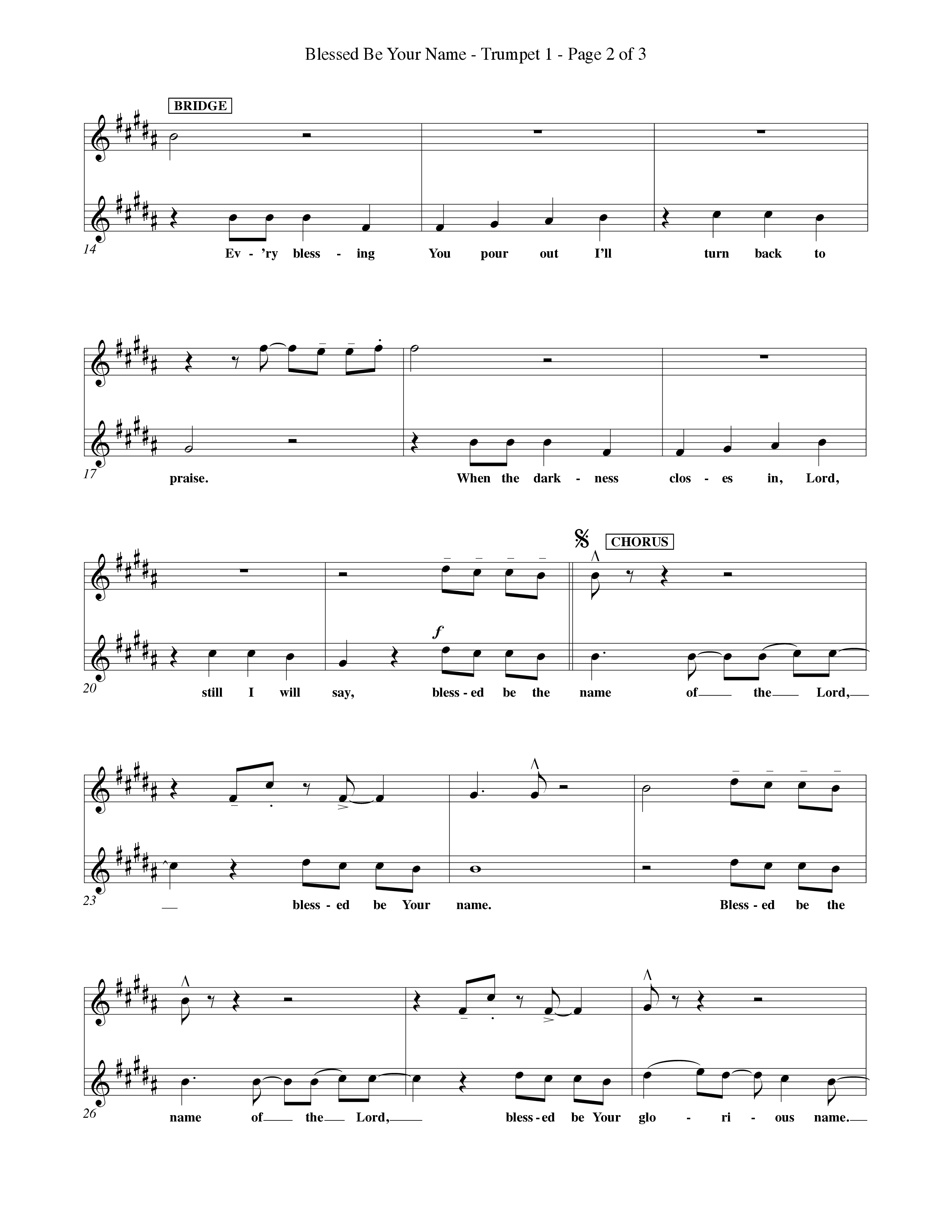 Blessed Be Your Name (Choral Anthem SATB) Trumpet 1 (Word Music Choral / Orch. Keith Christopher)