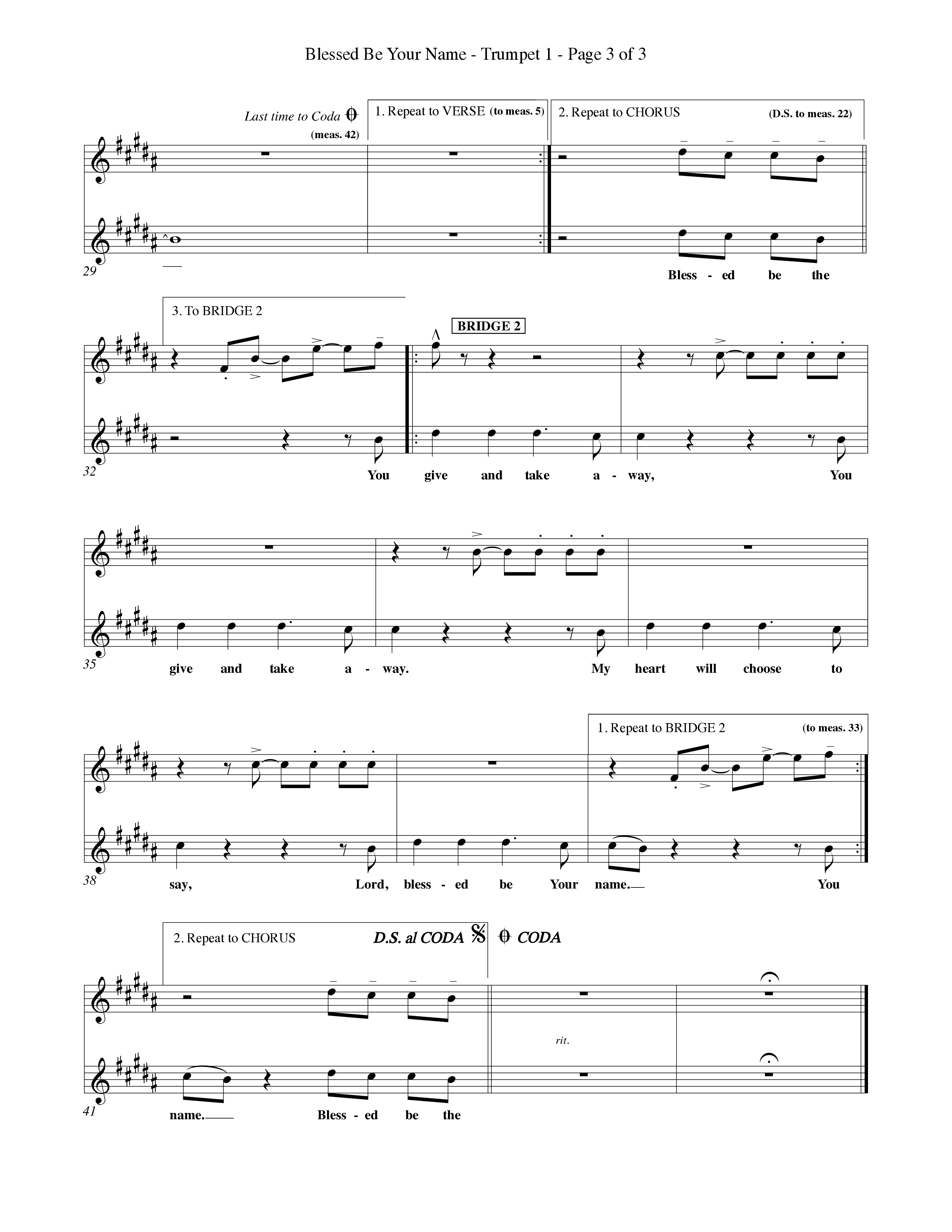 Blessed Be Your Name (Choral Anthem SATB) Trumpet 1 (Word Music Choral / Orch. Keith Christopher)
