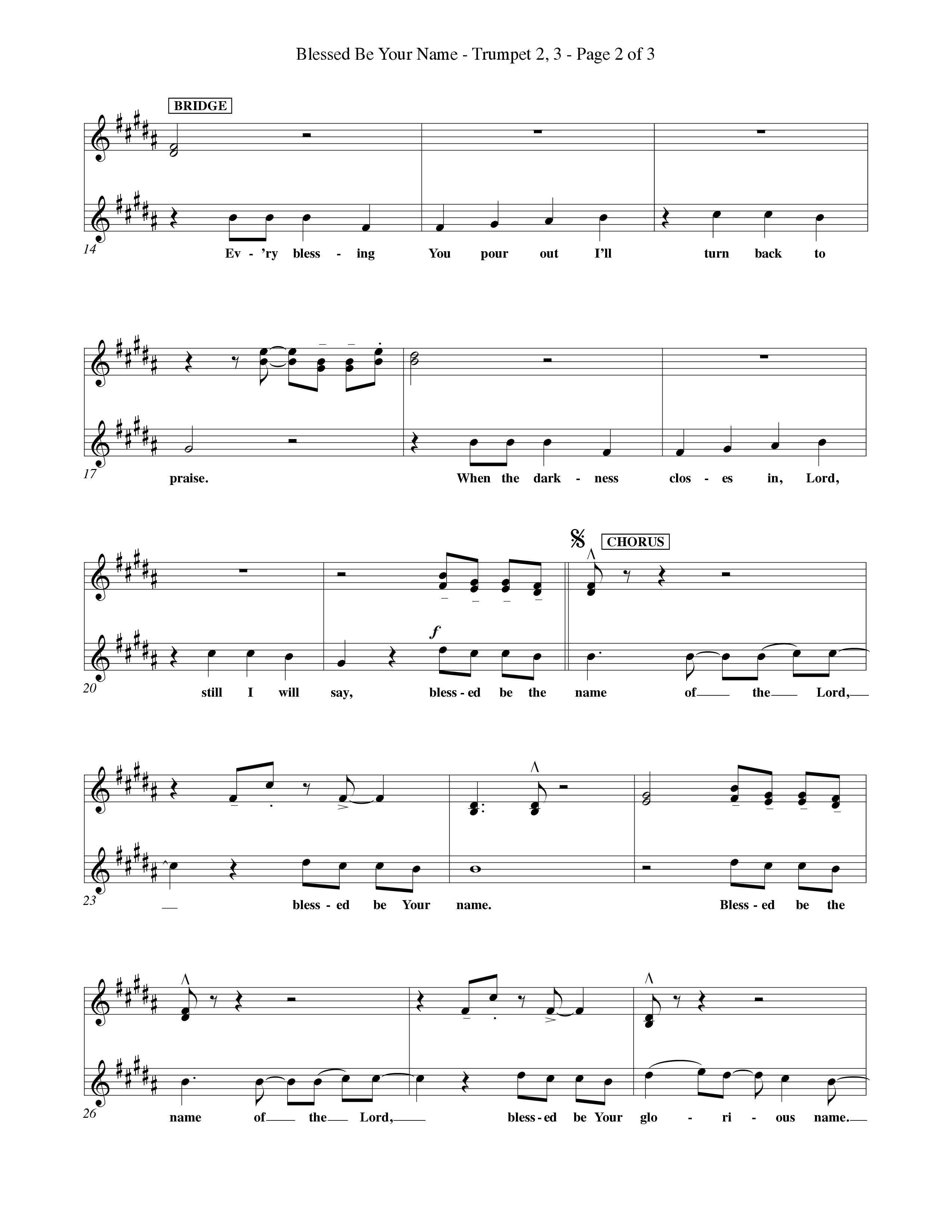 Blessed Be Your Name (Choral Anthem SATB) Trumpet 2/3 (Word Music Choral / Orch. Keith Christopher)
