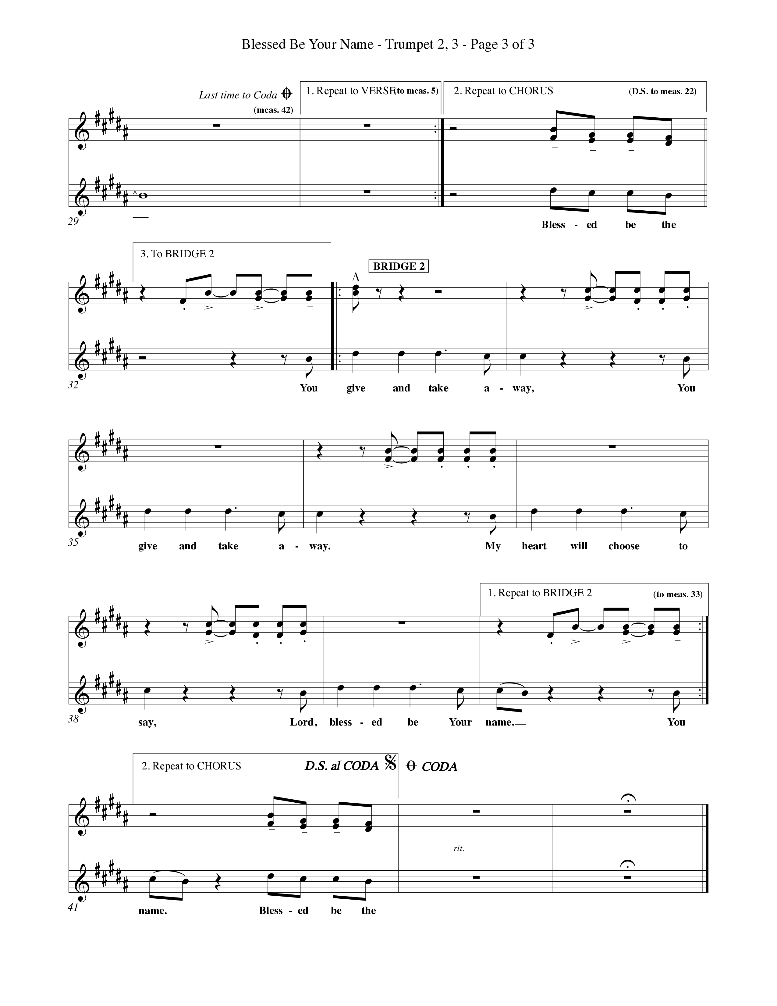 Blessed Be Your Name (Choral Anthem SATB) Trumpet 2/3 (Word Music Choral / Orch. Keith Christopher)