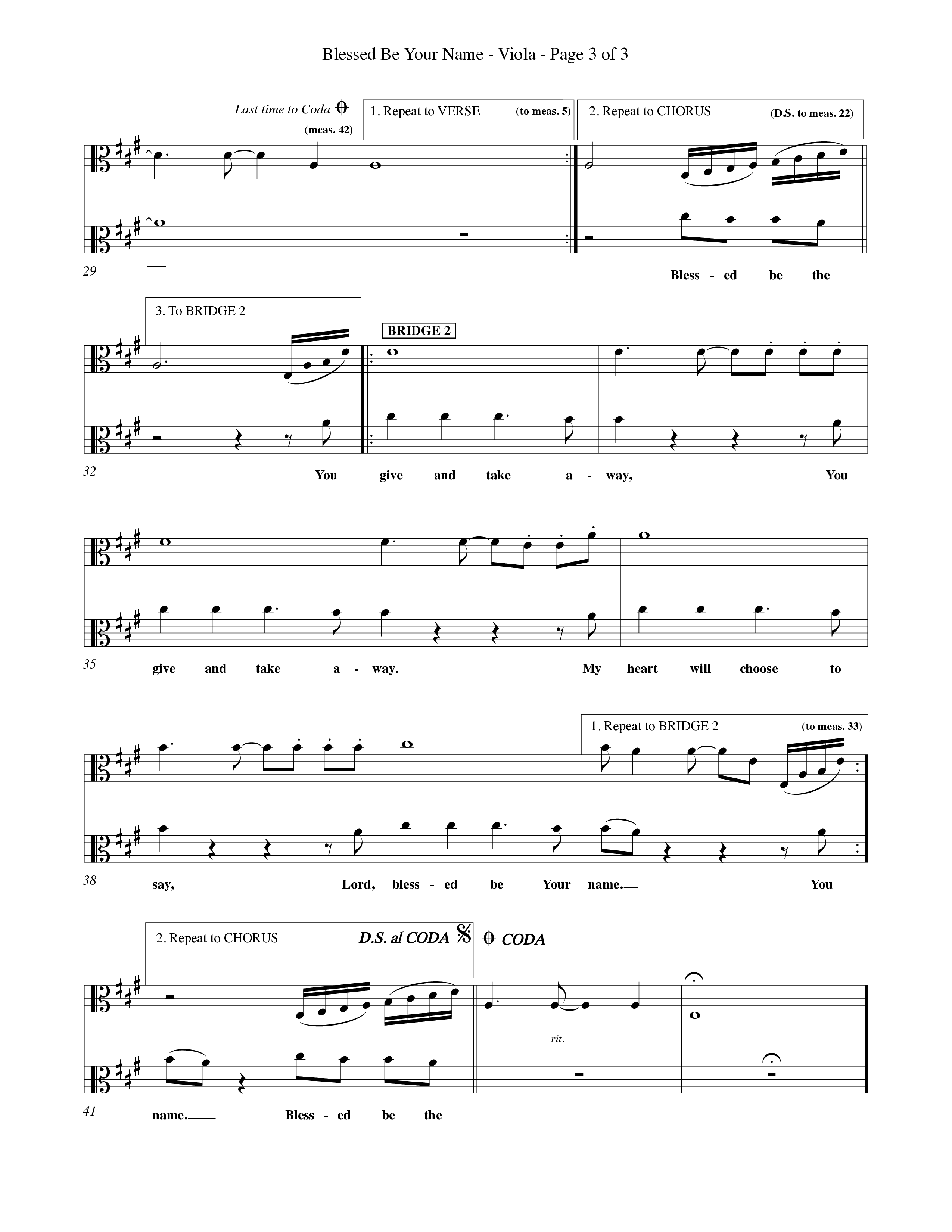 Blessed Be Your Name (Choral Anthem SATB) Viola (Word Music Choral / Orch. Keith Christopher)