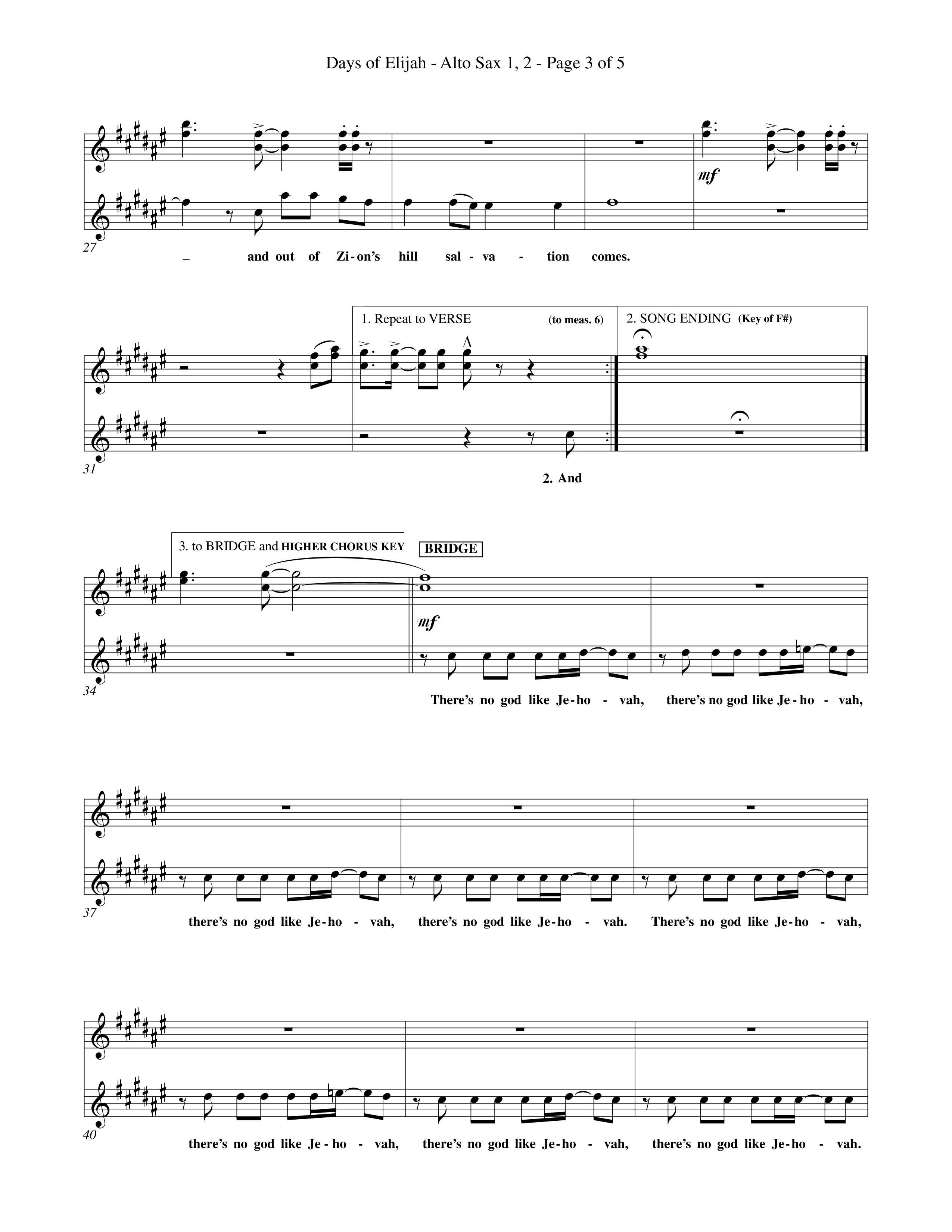 Days of Elijah (Choral Anthem SATB) Alto Sax 1/2 (Word Music Choral / Orch. Rob Howard)
