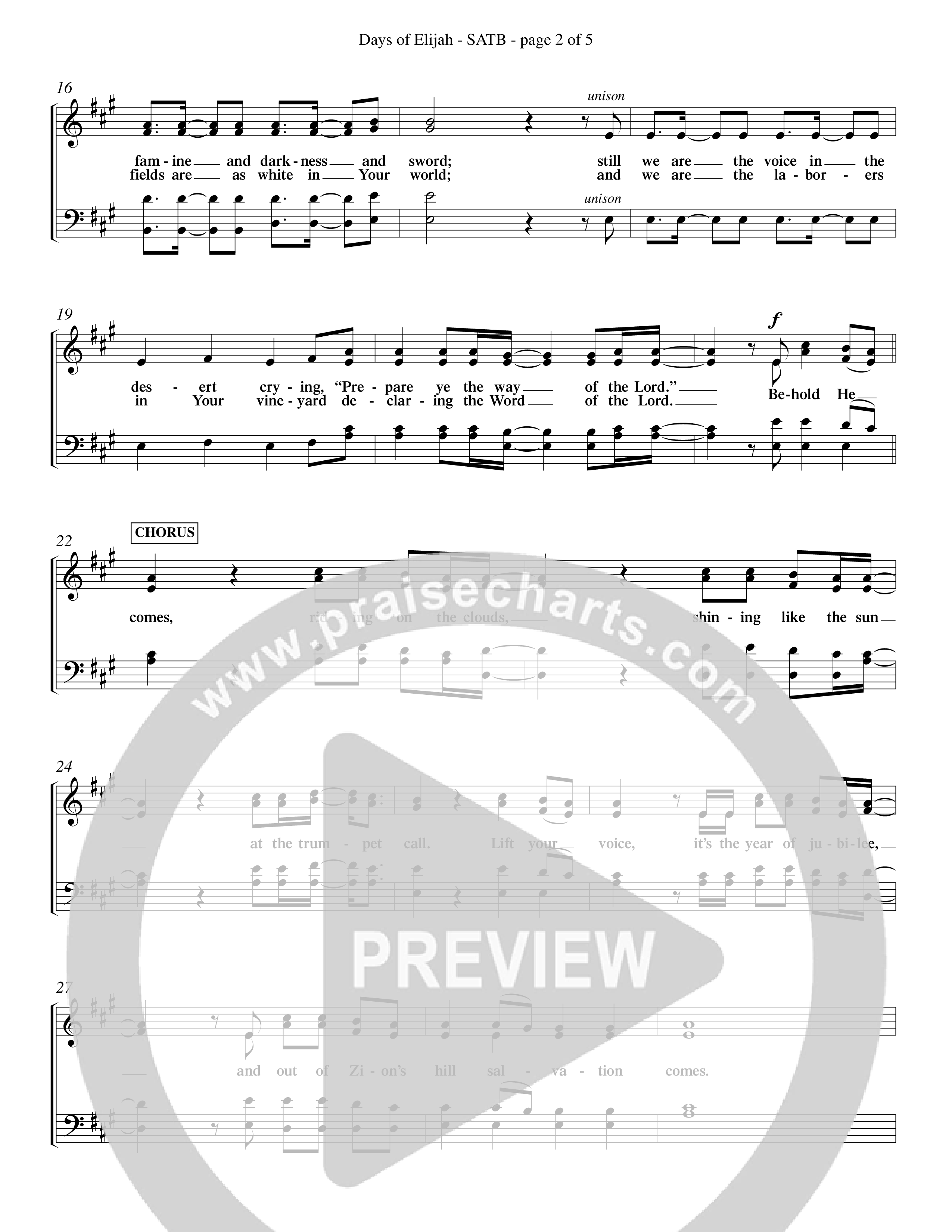 Days of Elijah (Choral Anthem SATB) Choir Sheet (SATB) (Word Music Choral / Orch. Rob Howard)