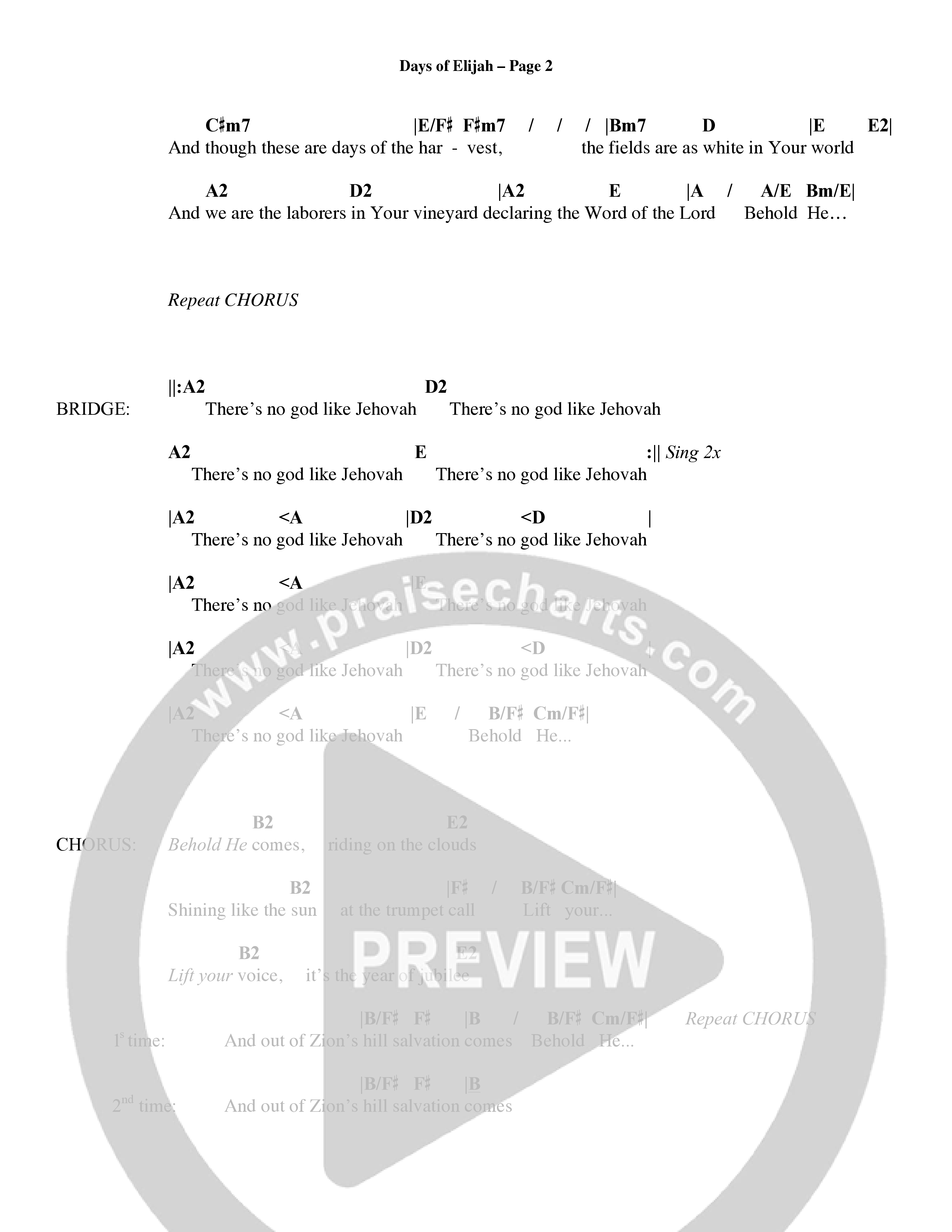 Days of Elijah (Choral Anthem SATB) Chords & Lyrics (Word Music Choral / Orch. Rob Howard)