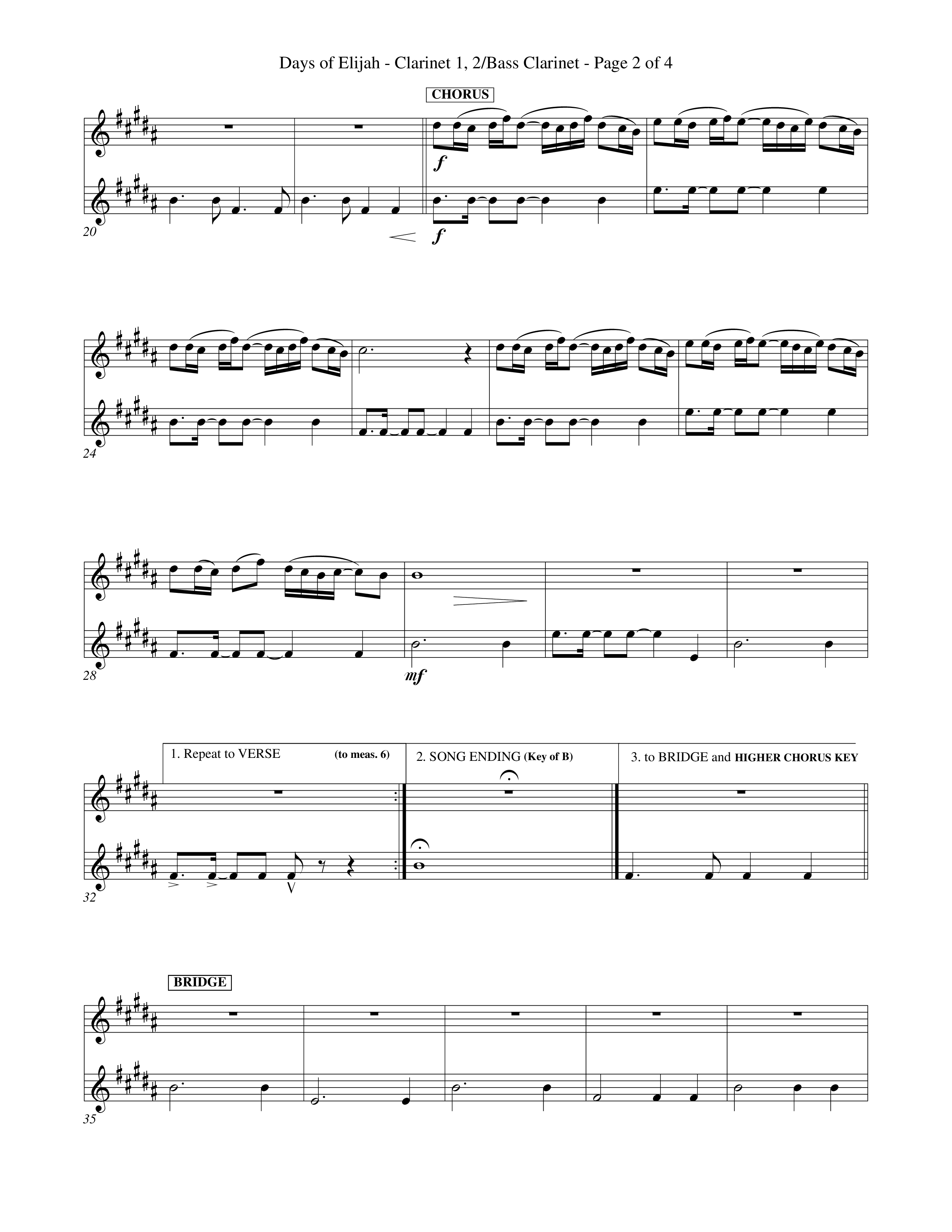 Days of Elijah (Choral Anthem SATB) Clarinet 1/2, Bass Clarinet (Word Music Choral / Orch. Rob Howard)